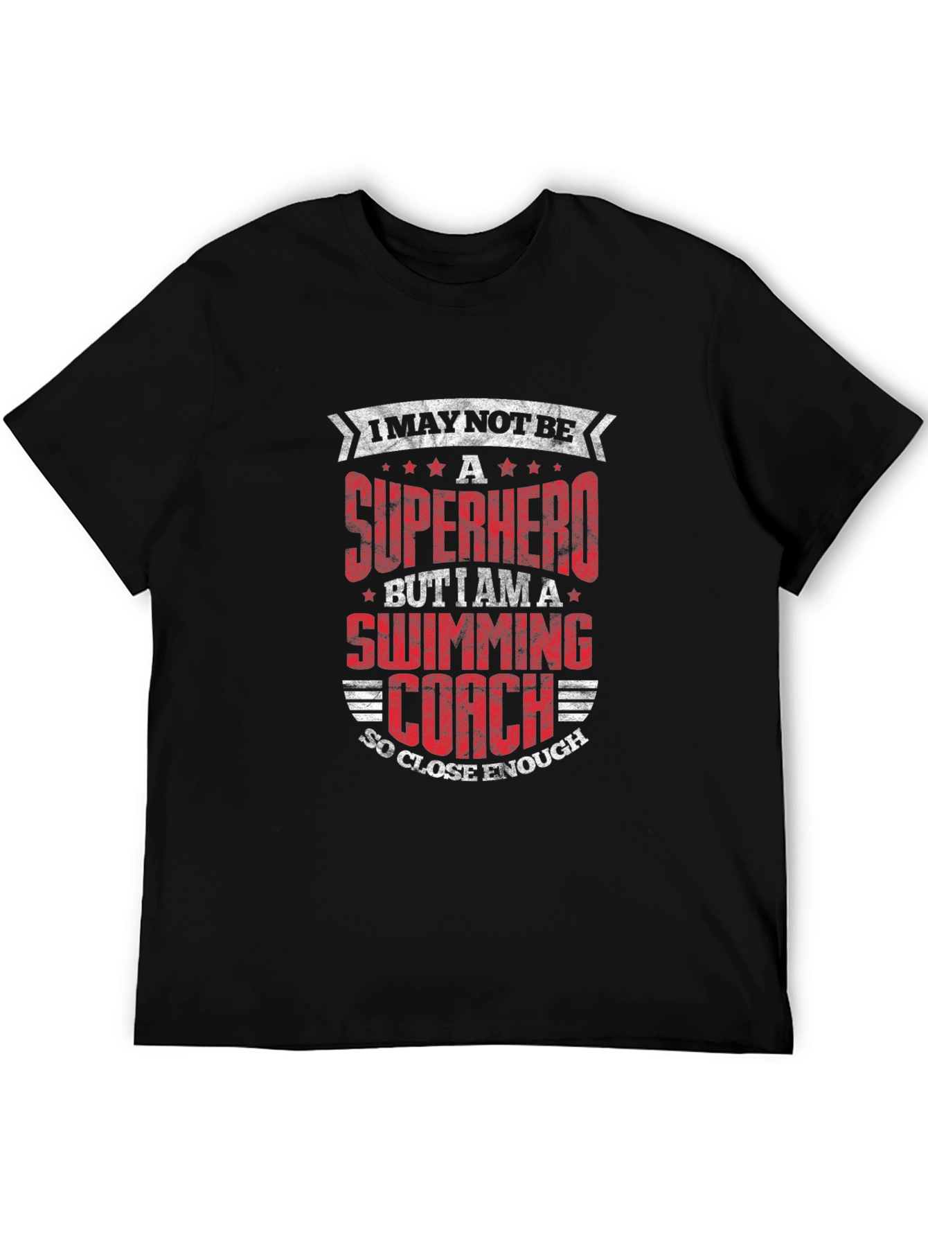 Black Superhero Swimming Coach Black T-Shirt view 5
