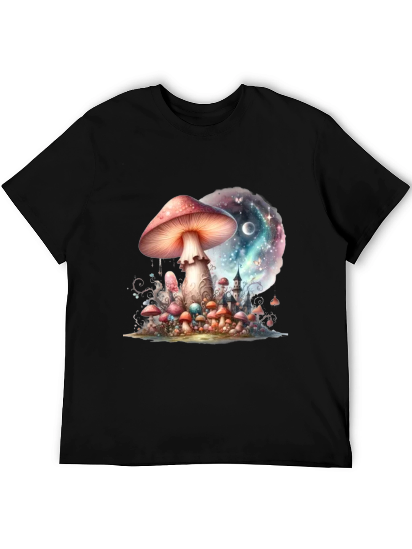Black Mushroom Galaxy Graphic Tee - Fantasy Design view 5