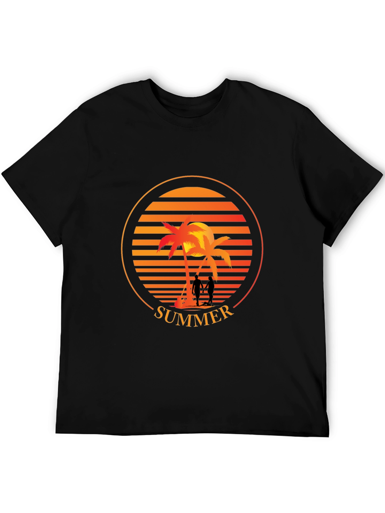 Black Summer Palm Tree Sunset Graphic T-Shirt view 5