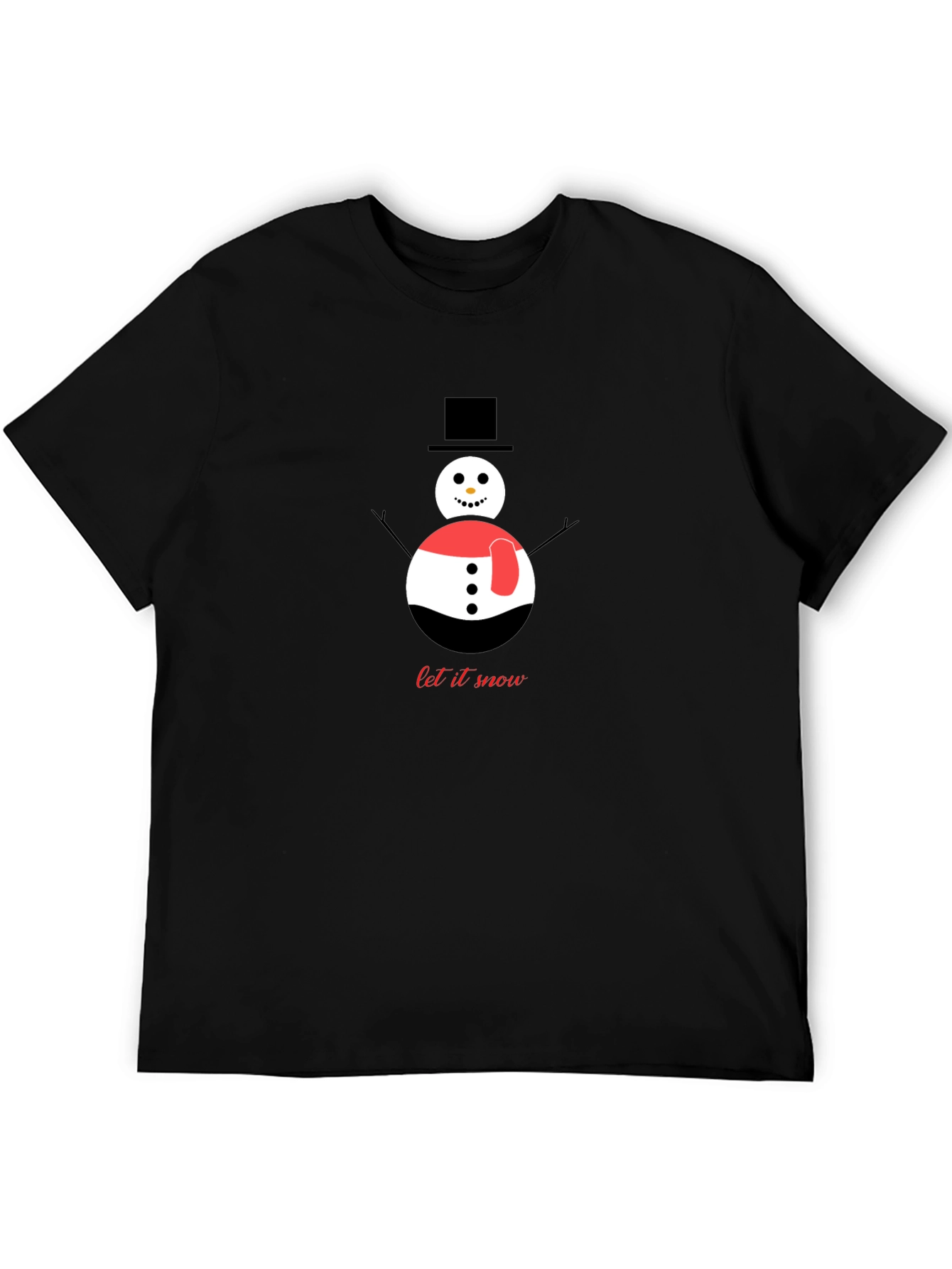 Black Snowman Graphic Tee - "Let It Snow" Winter Holiday Shirt view 5