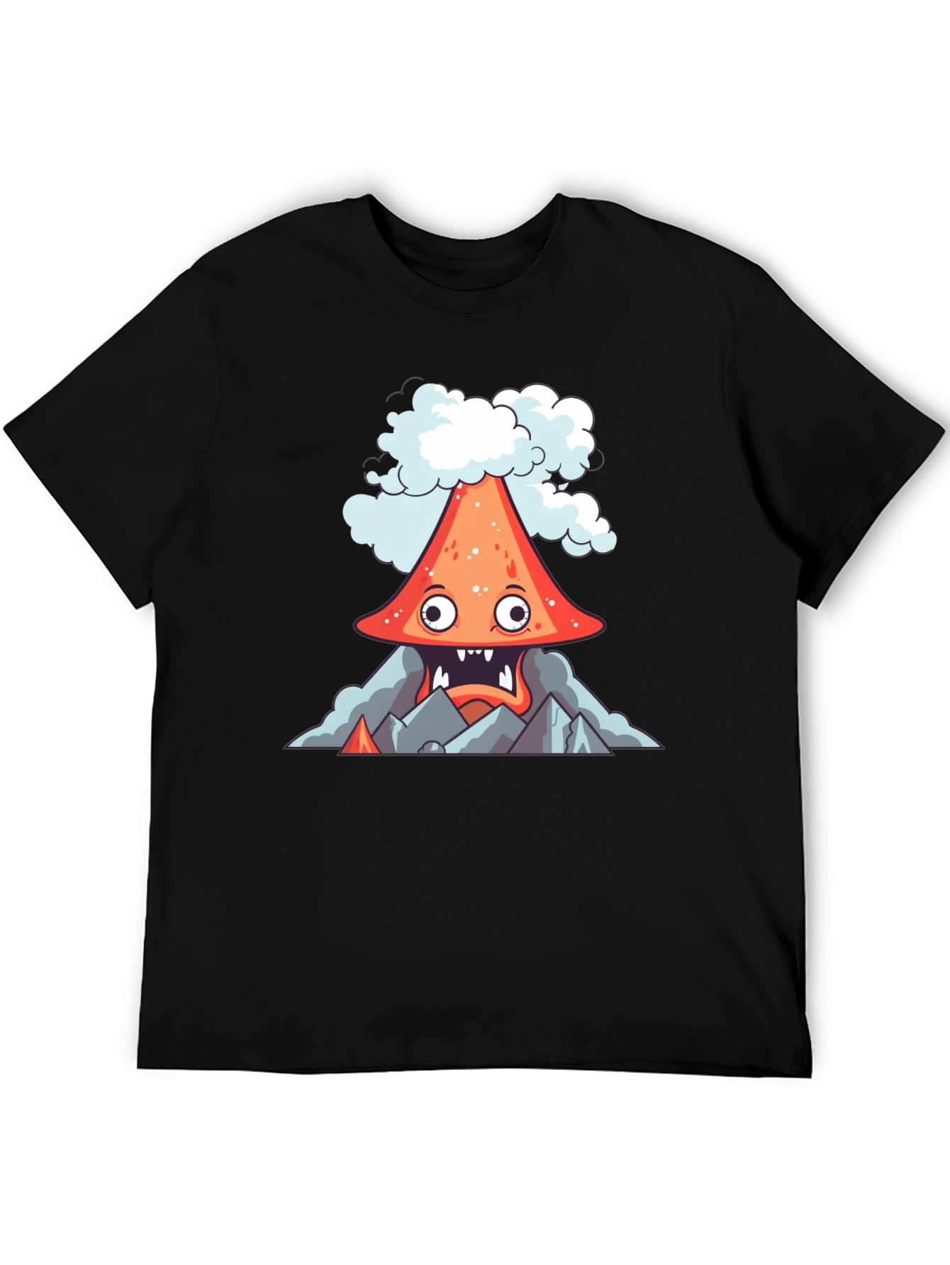 Black Volcano Cartoon Graphic Tee - Black view 5