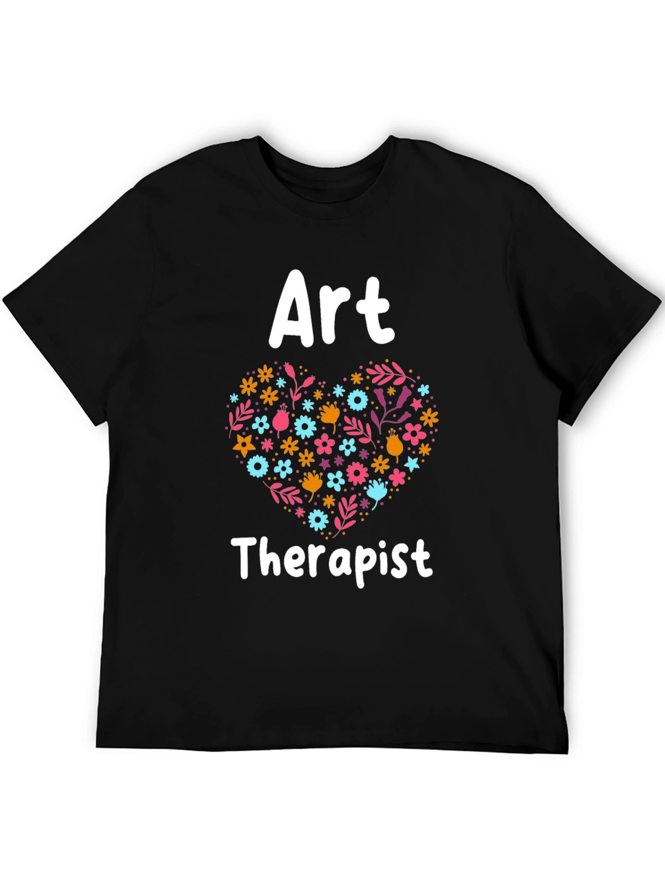 Black Art Therapist Floral Heart Graphic Tee - Black view 5