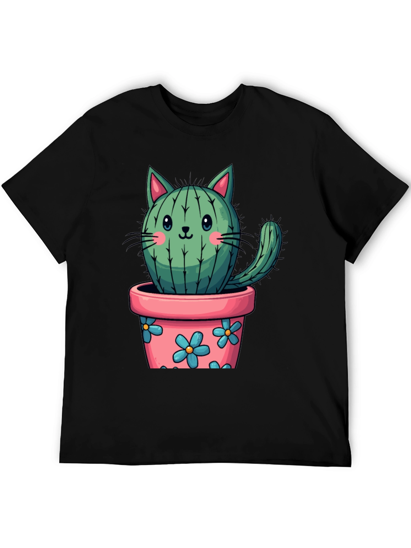 Black Cactus Cat T-Shirt - Potted Plant Kitten Tee view 5