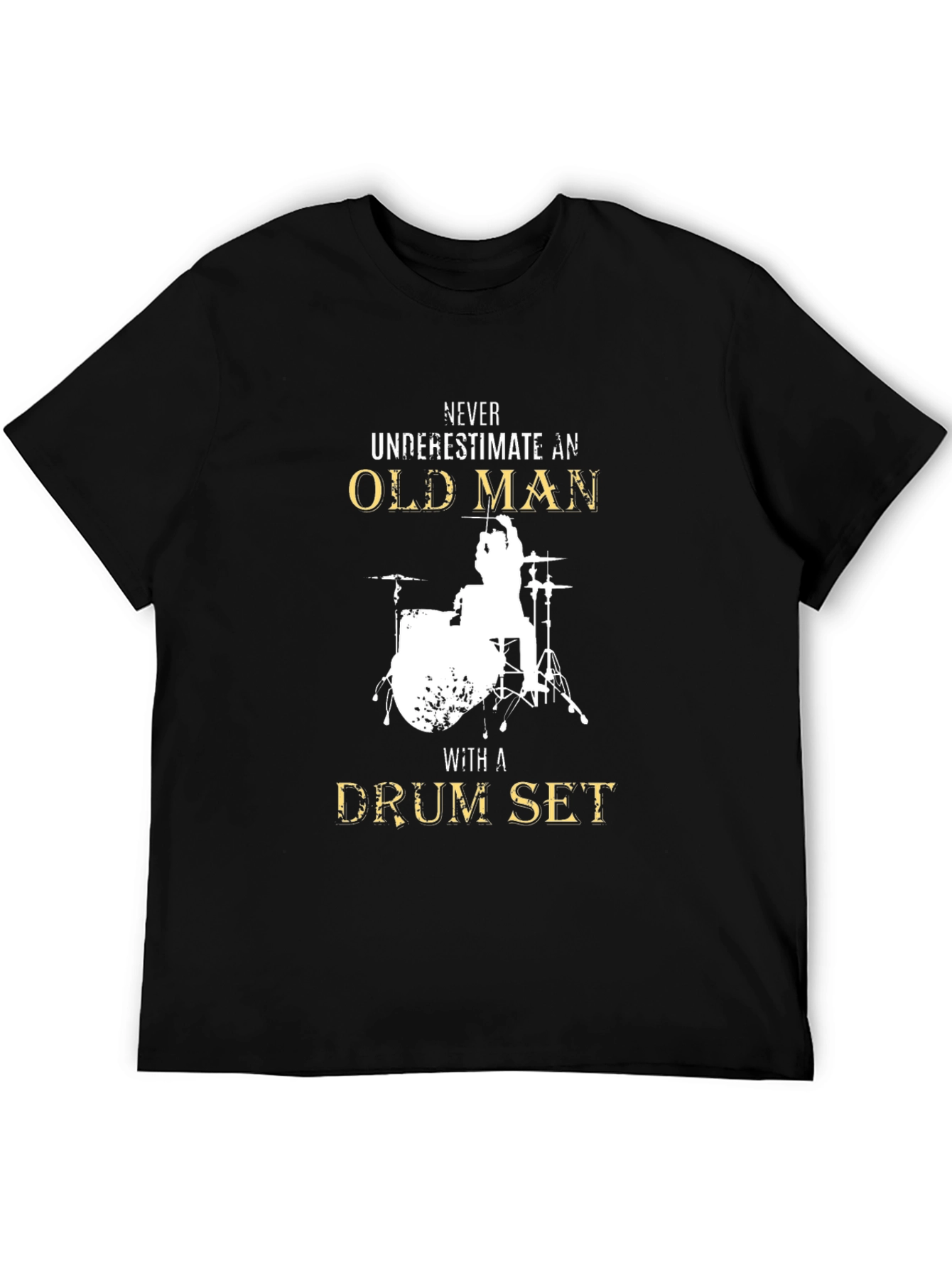 Black Old Man Drum Set T-Shirt - Black Graphic Tee view 5