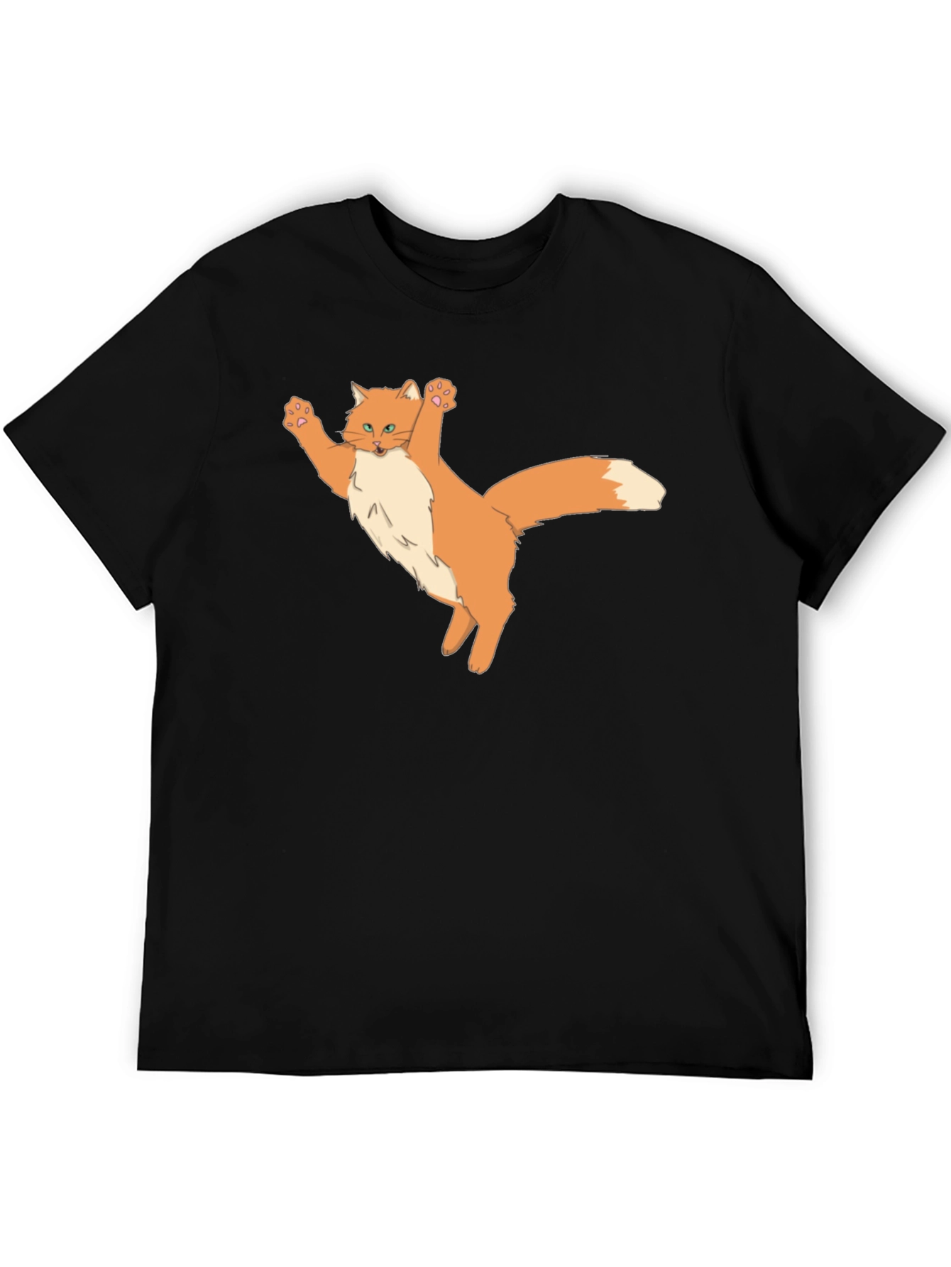 Black Black T-Shirt with Cartoon Cat Design view 5