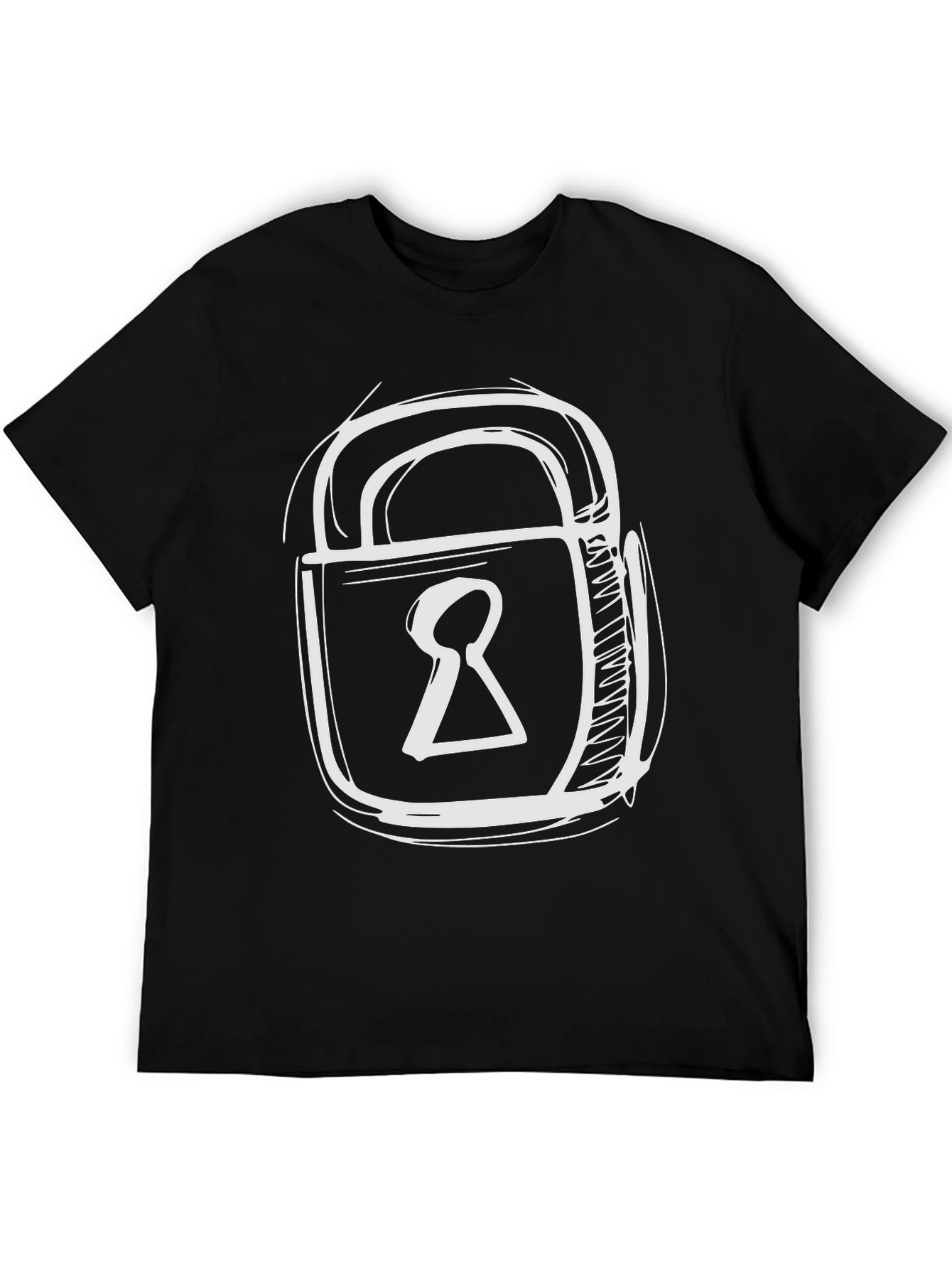 Black Black T-Shirt with Padlock Graphic Print view 5