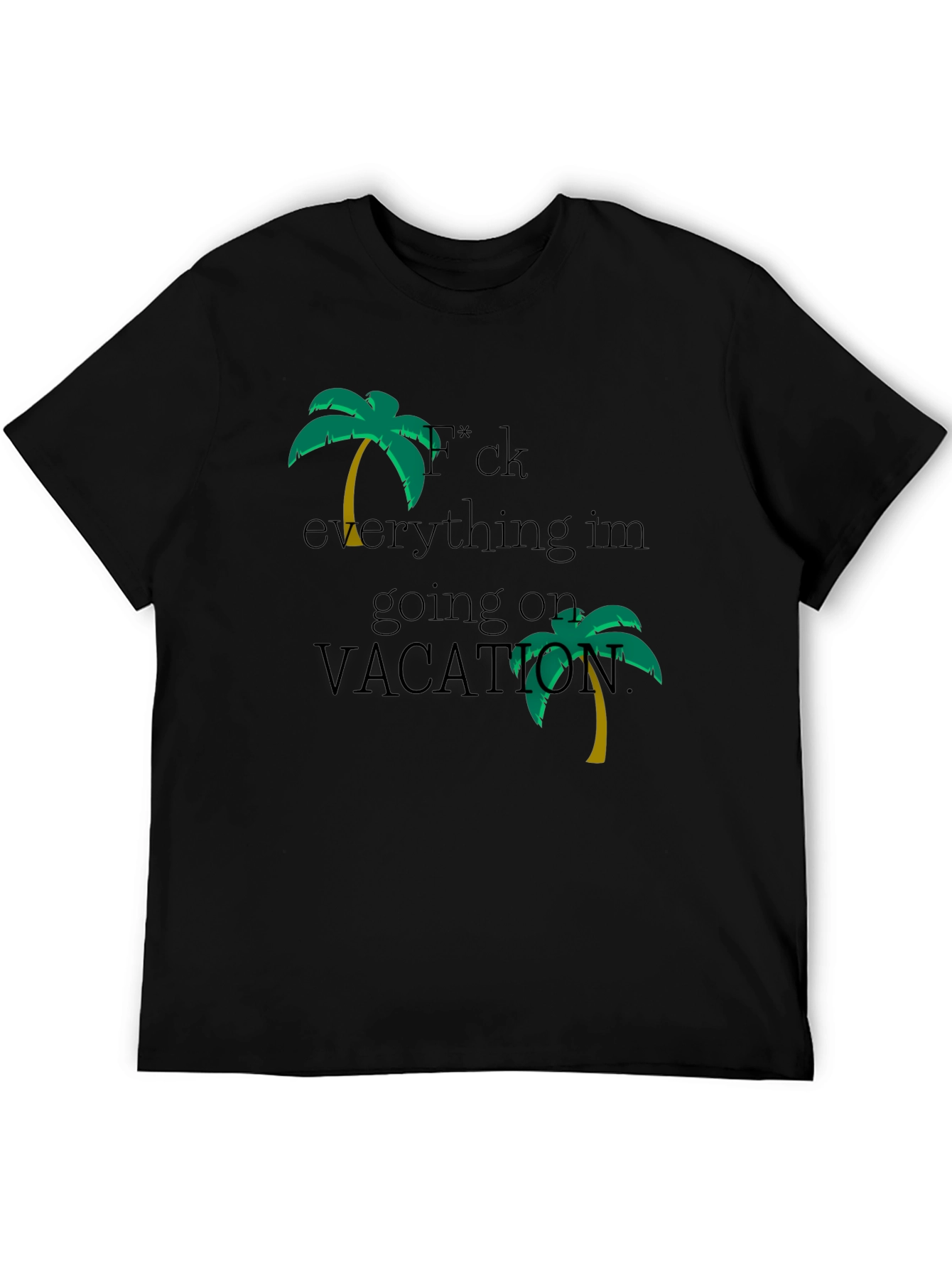 Black Vacation Mode Black T-Shirt - Palm Tree Design view 5