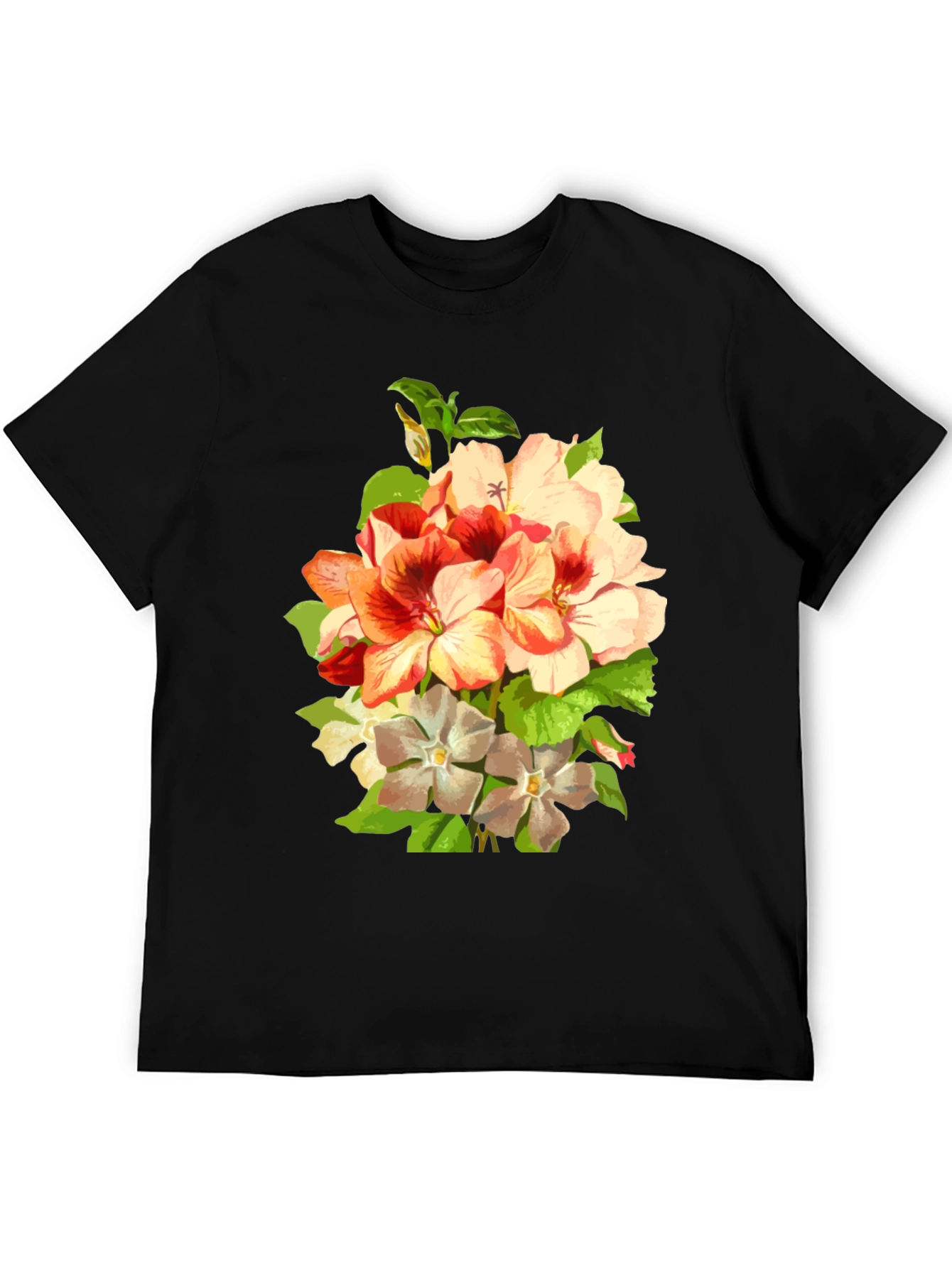 Black Floral Bouquet Graphic Tee - Black Cotton T-Shirt view 5