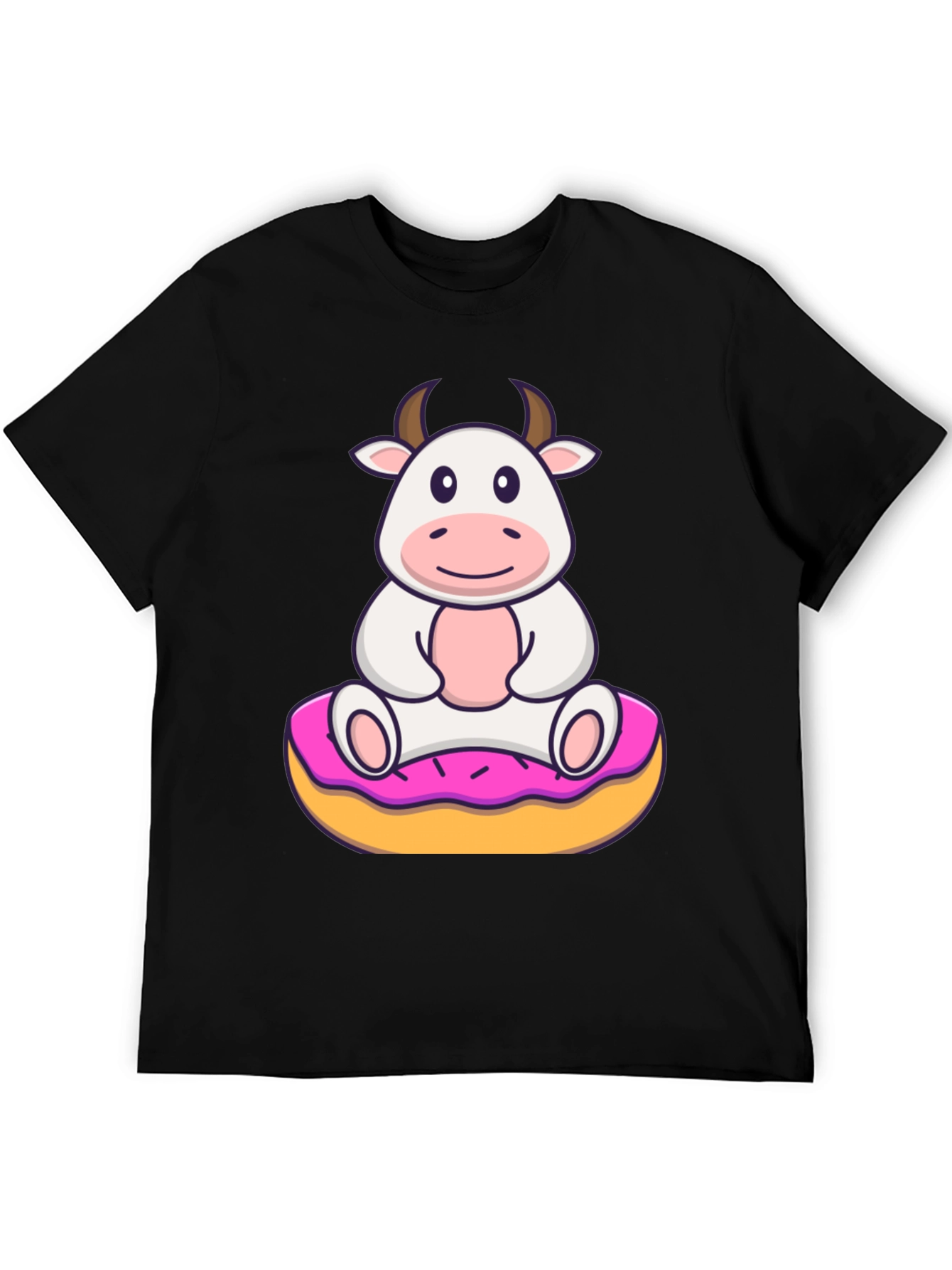 Black Cow on Donut Graphic Tee - Cute Cartoon Style view 5