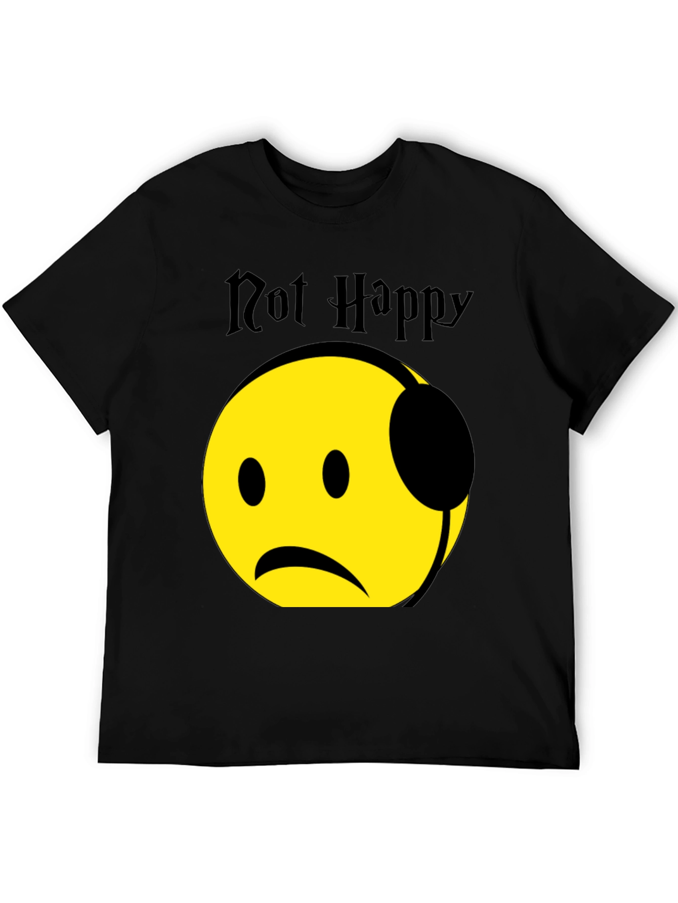 Black Not Happy Emoji Graphic T-Shirt - Trendy Casual Wear view 5
