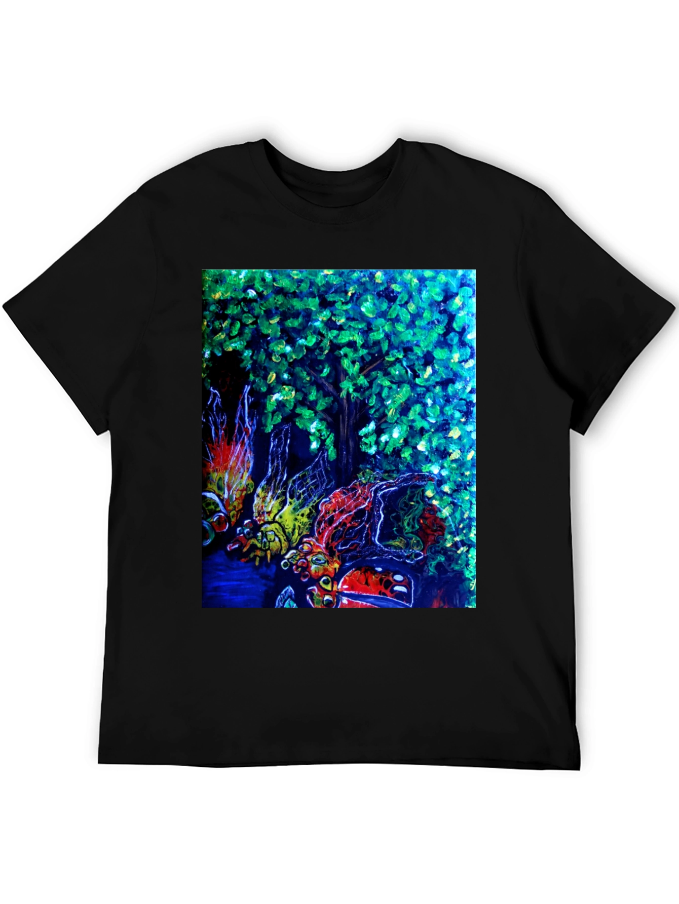 Black Nature Art Graphic Print Black T-Shirt view 5