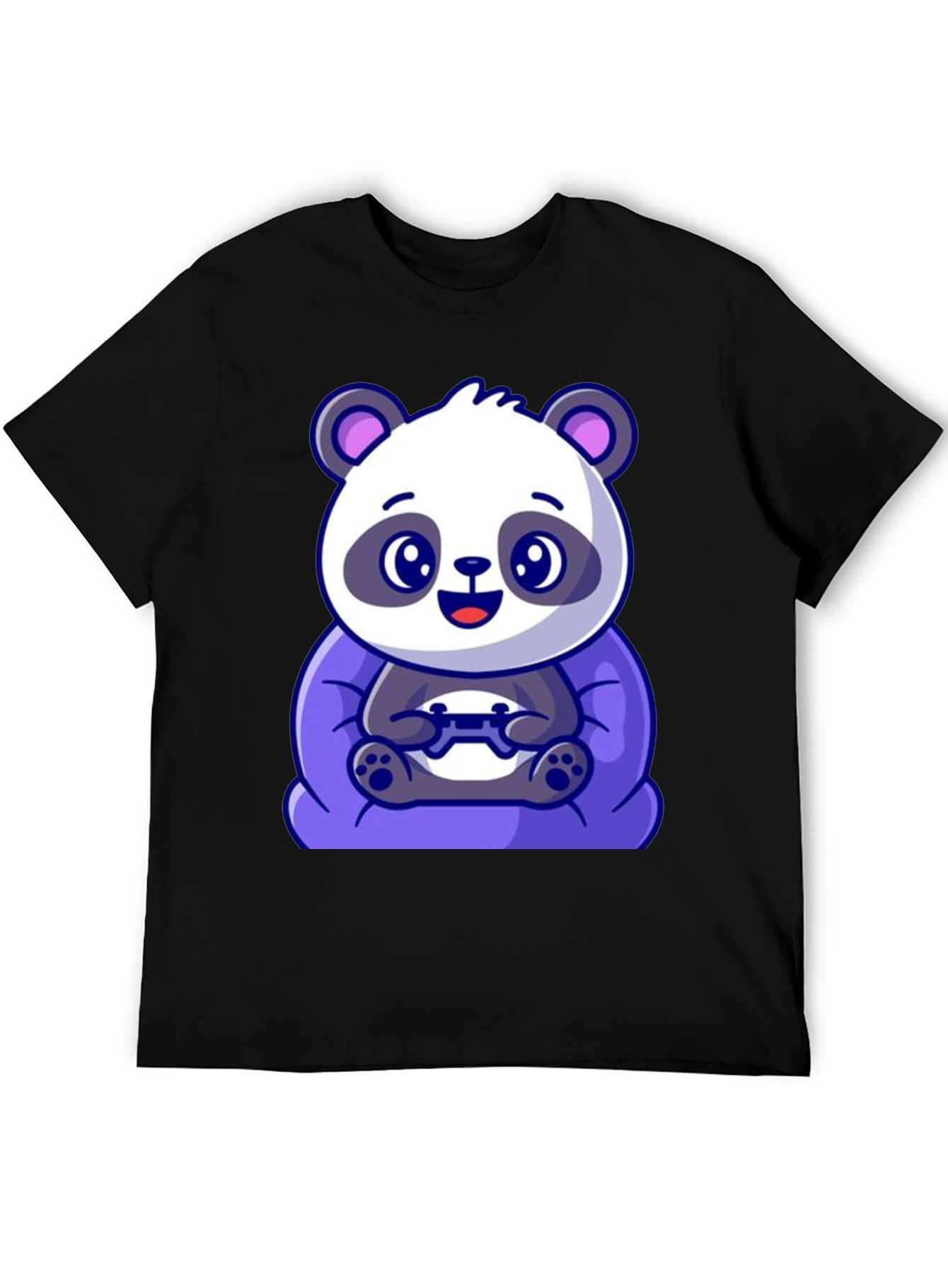 Black Cute Gamer Panda T-Shirt - Black Cotton Tee view 5