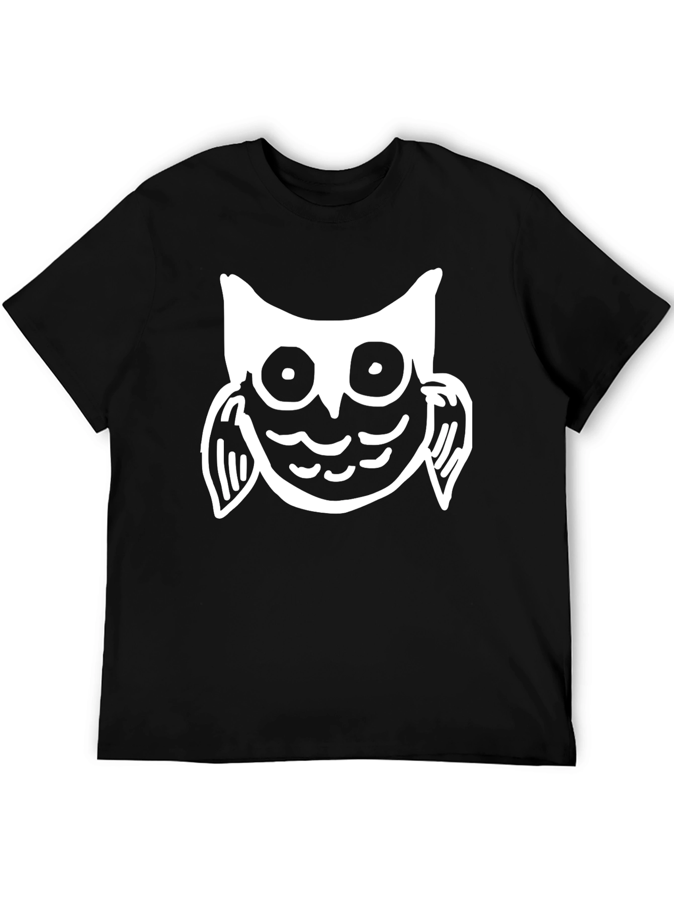 Black Owl Graphic Print Black Crew Neck T-Shirt view 5