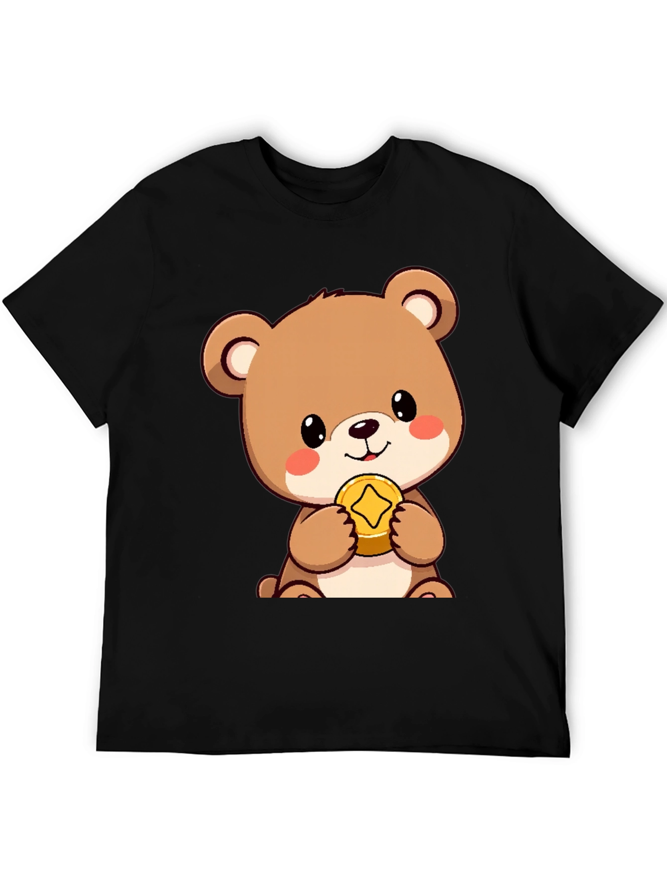 Black Cute Bear with Coin Black T-Shirt view 5