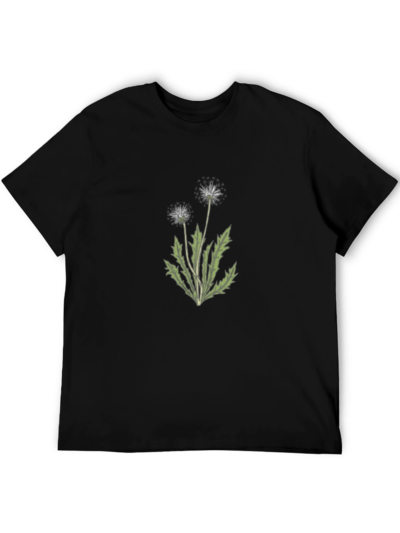 Black Botanical Dandelion Graphic Tee - Soft Black Cotton view 5