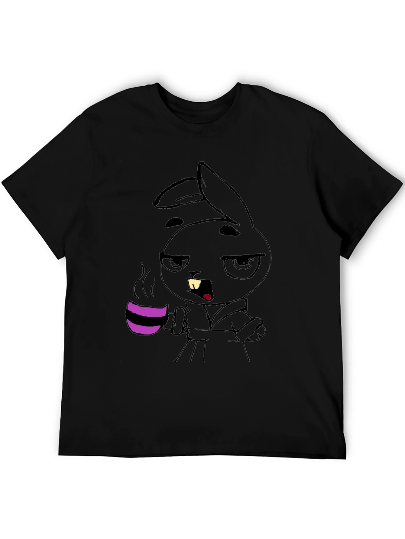 Black Grumpy Bunny Coffee T-Shirt - Black Cotton Tee view 5