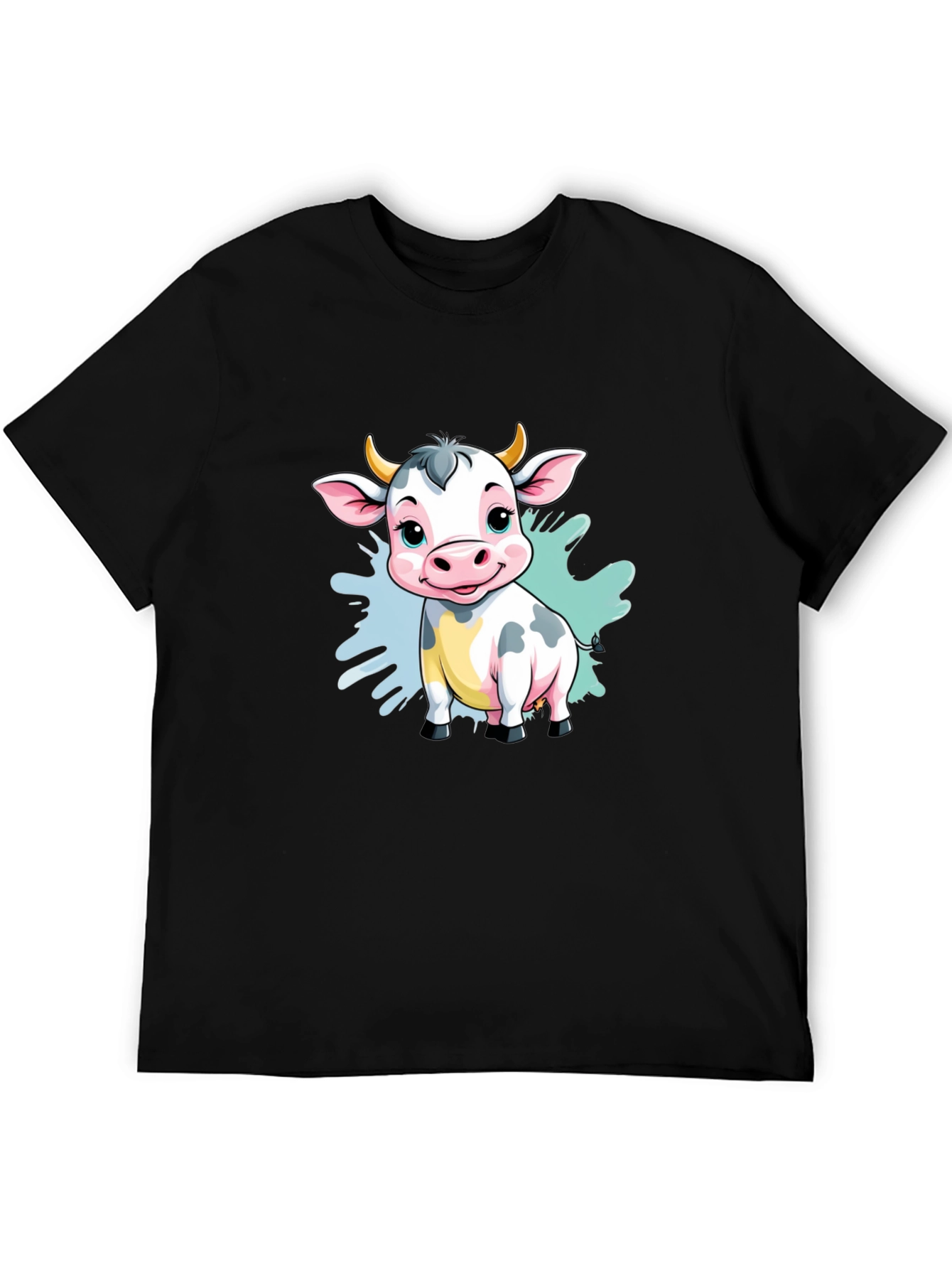 Black Cute Cartoon Cow Black T-Shirt view 5