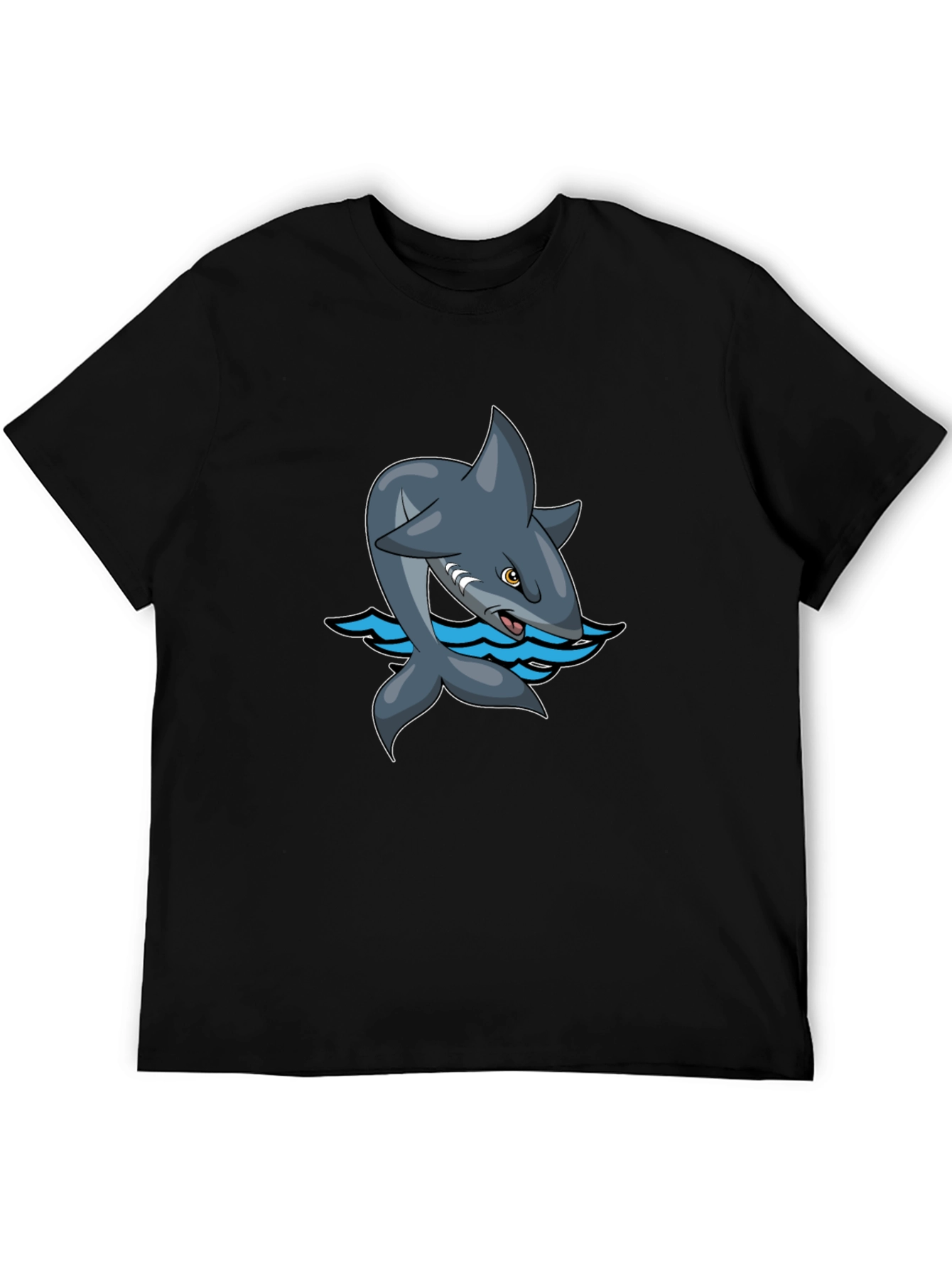 Black Cartoon Shark Graphic Tee - Black Cotton Comfort view 5
