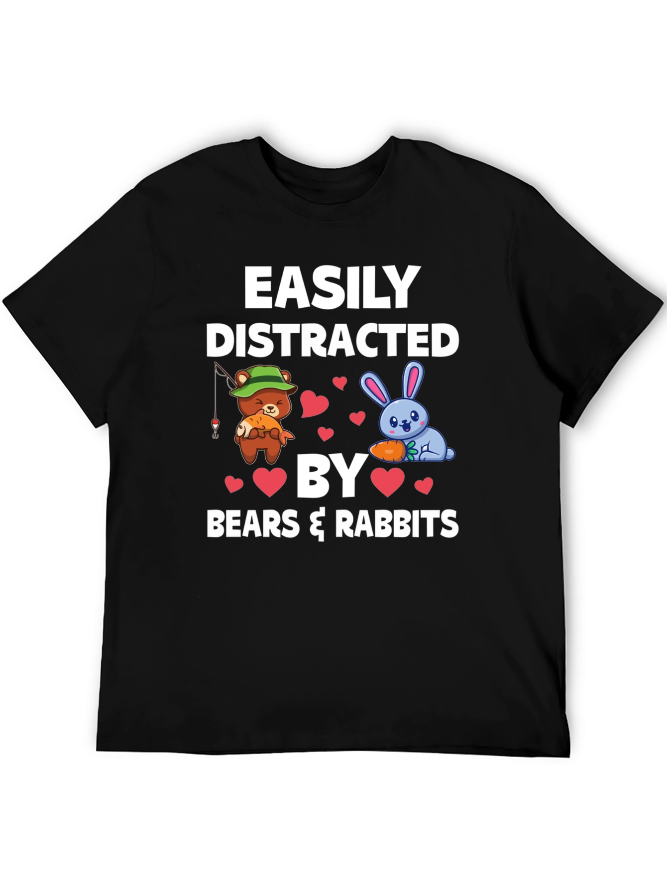 Black Easily Distracted by Bears & Rabbits T-Shirt view 5