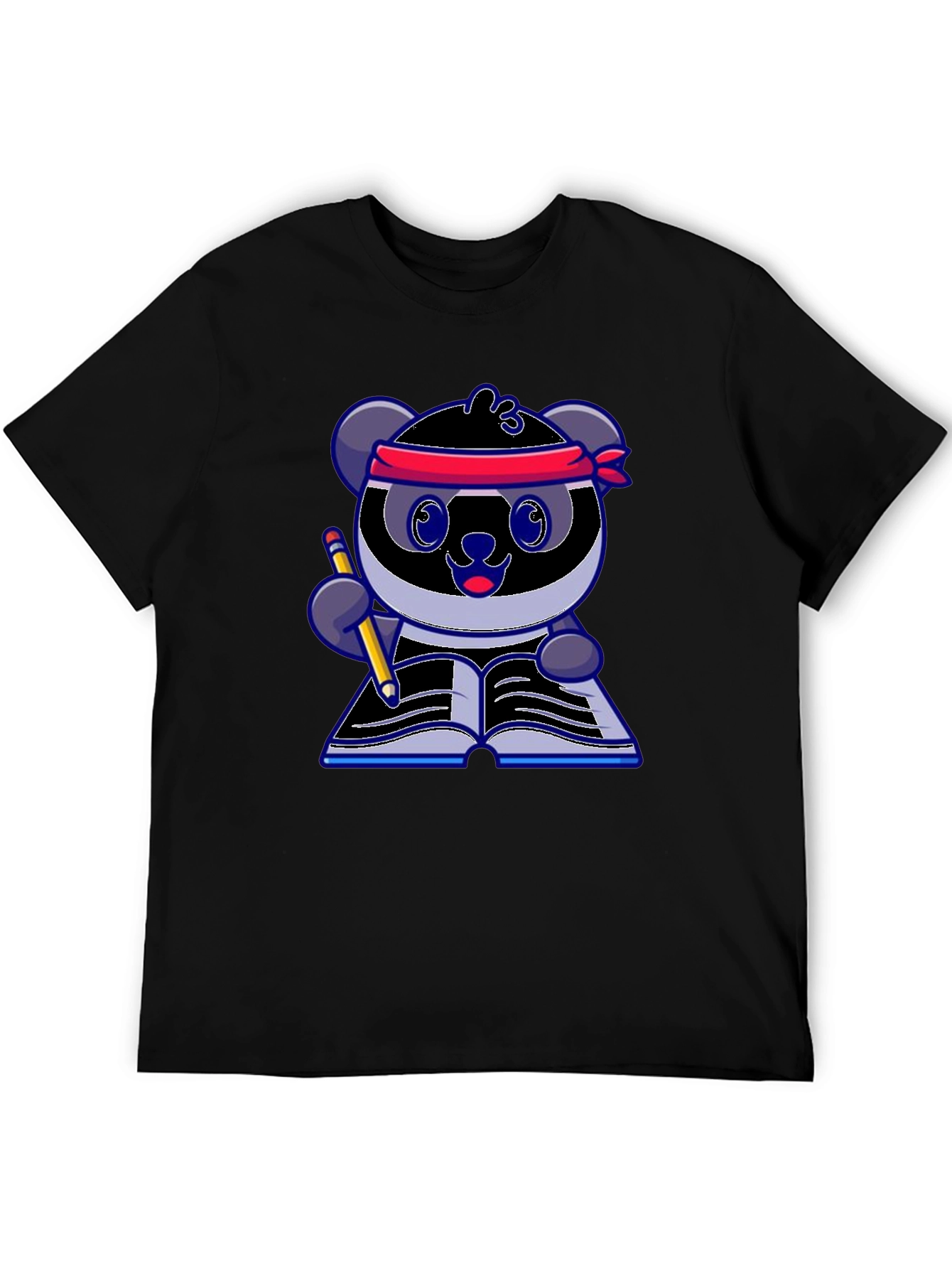 Black Cartoon Panda Reading Book Black T-Shirt view 5