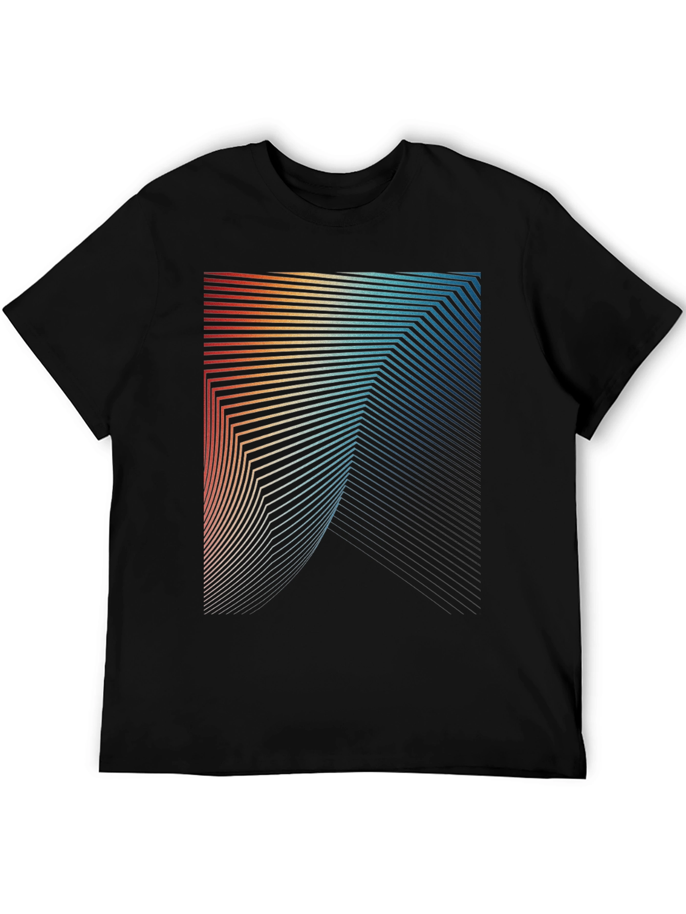 Black Retro Geometric Lines Graphic T-Shirt view 5