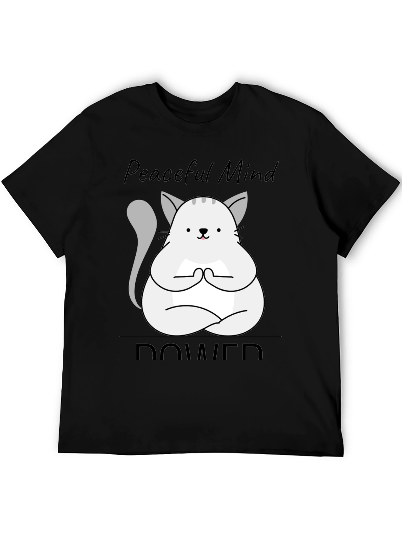 Black Peaceful Mind Power Cat T-Shirt view 5