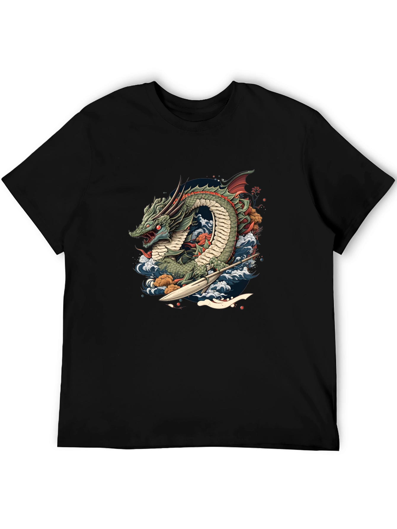 Black Dragon Wave T-Shirt - Unique Graphic Tee view 5