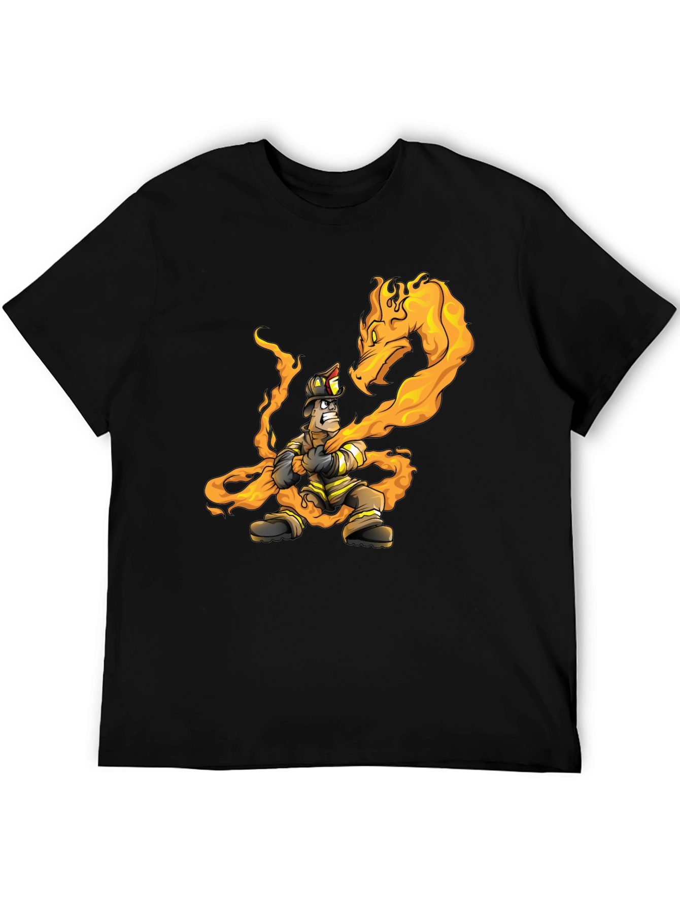 Black Firefighter vs Dragon Graphic T-Shirt - Cool Design view 5