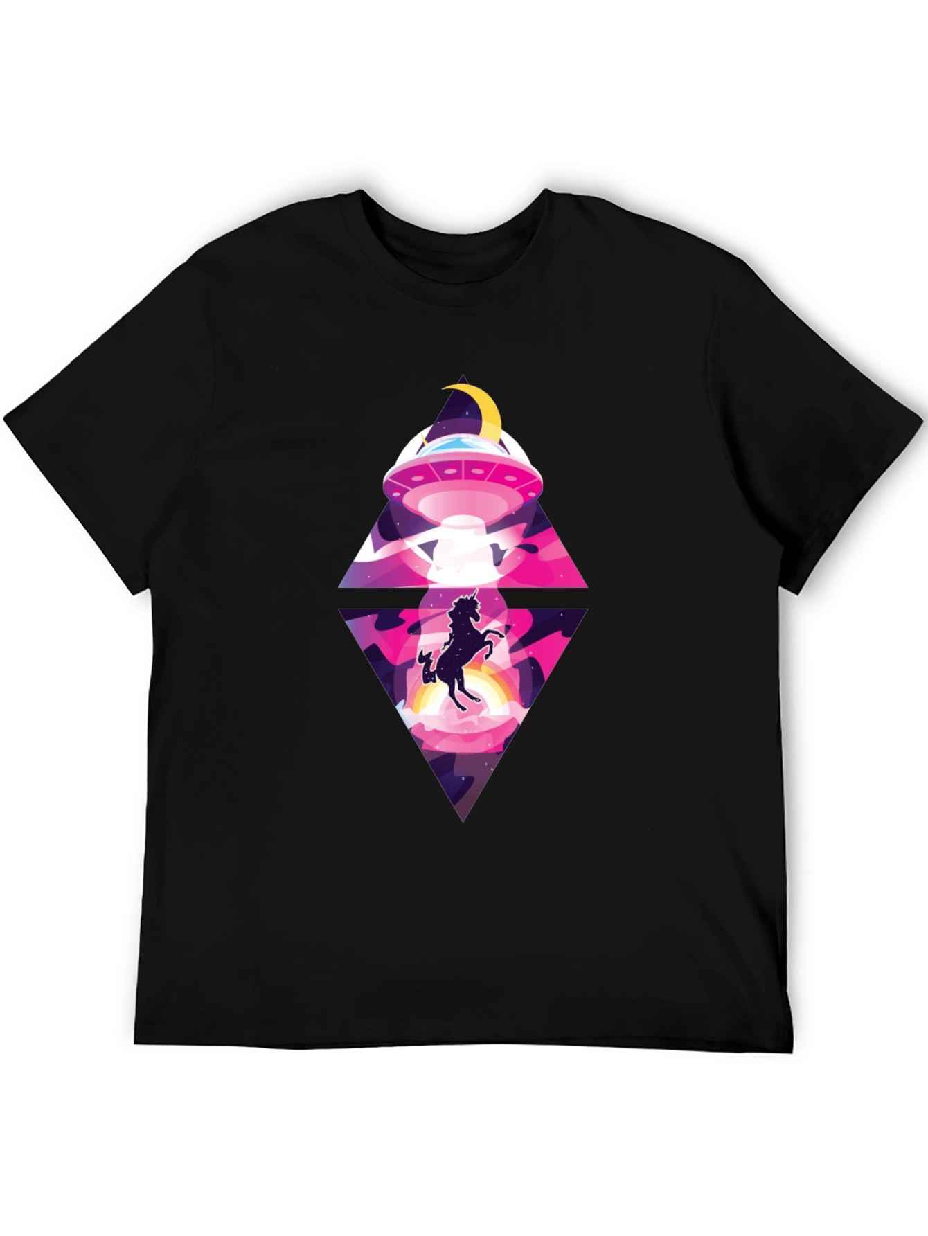 Black Unicorn UFO Graphic Tee - Black Cotton T-Shirt view 5