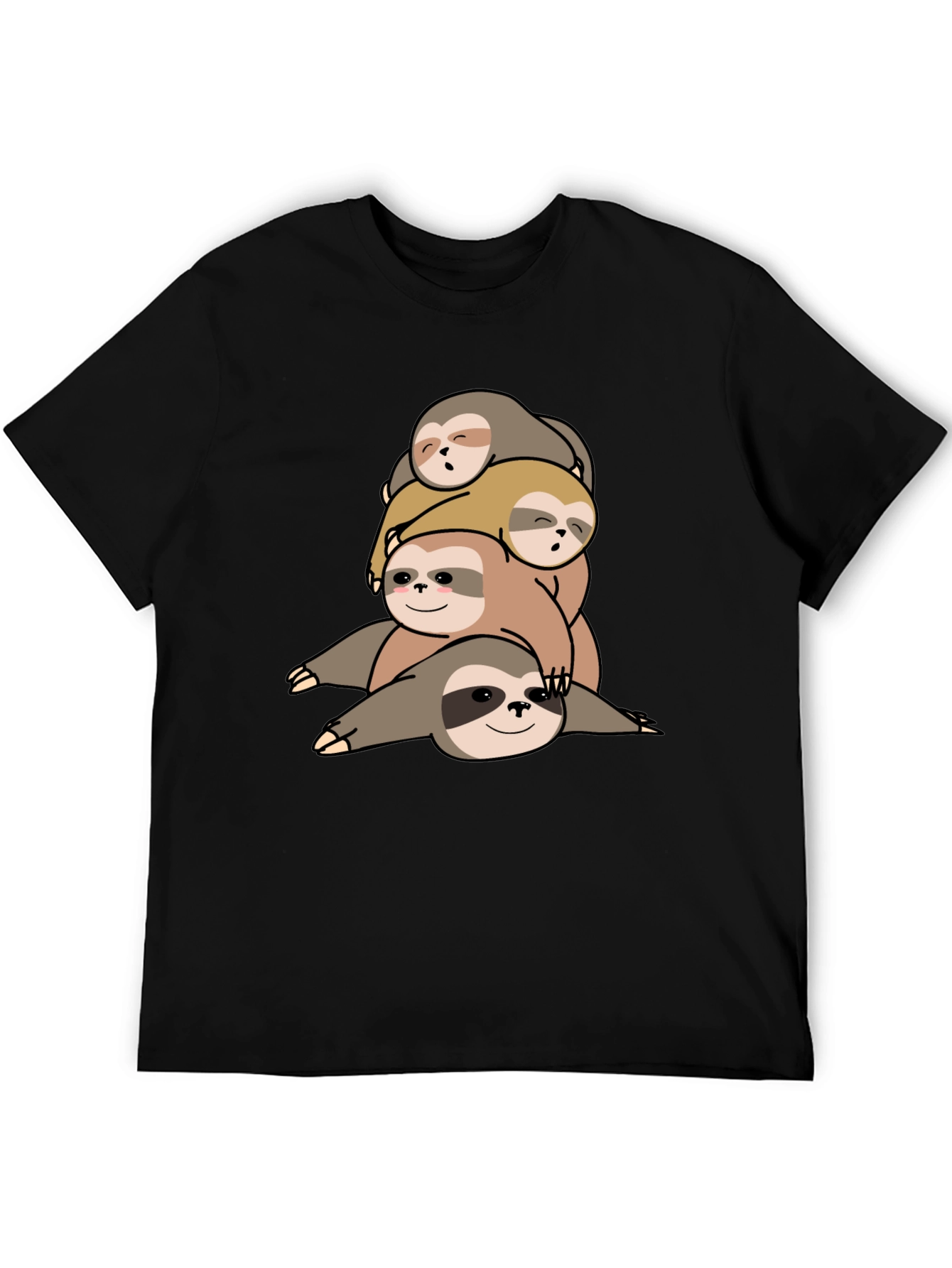 Black Stacked Sloth Graphic Tee - Comfy Men's T-Shirt view 5