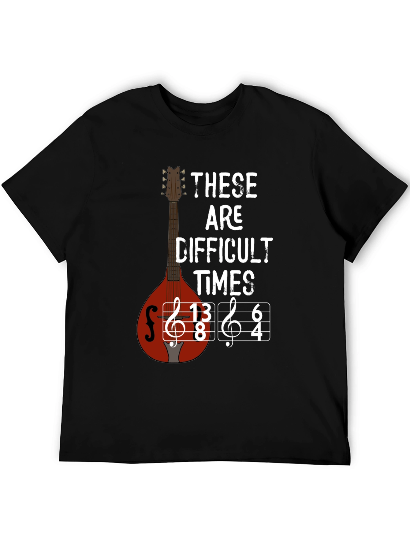 Black Difficult Times Music T-Shirt - Mandolin Graphic Tee view 5