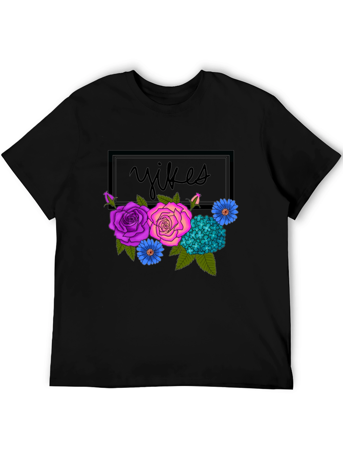 Black Floral Yikes Graphic Tee - Trendy & Unique! view 5