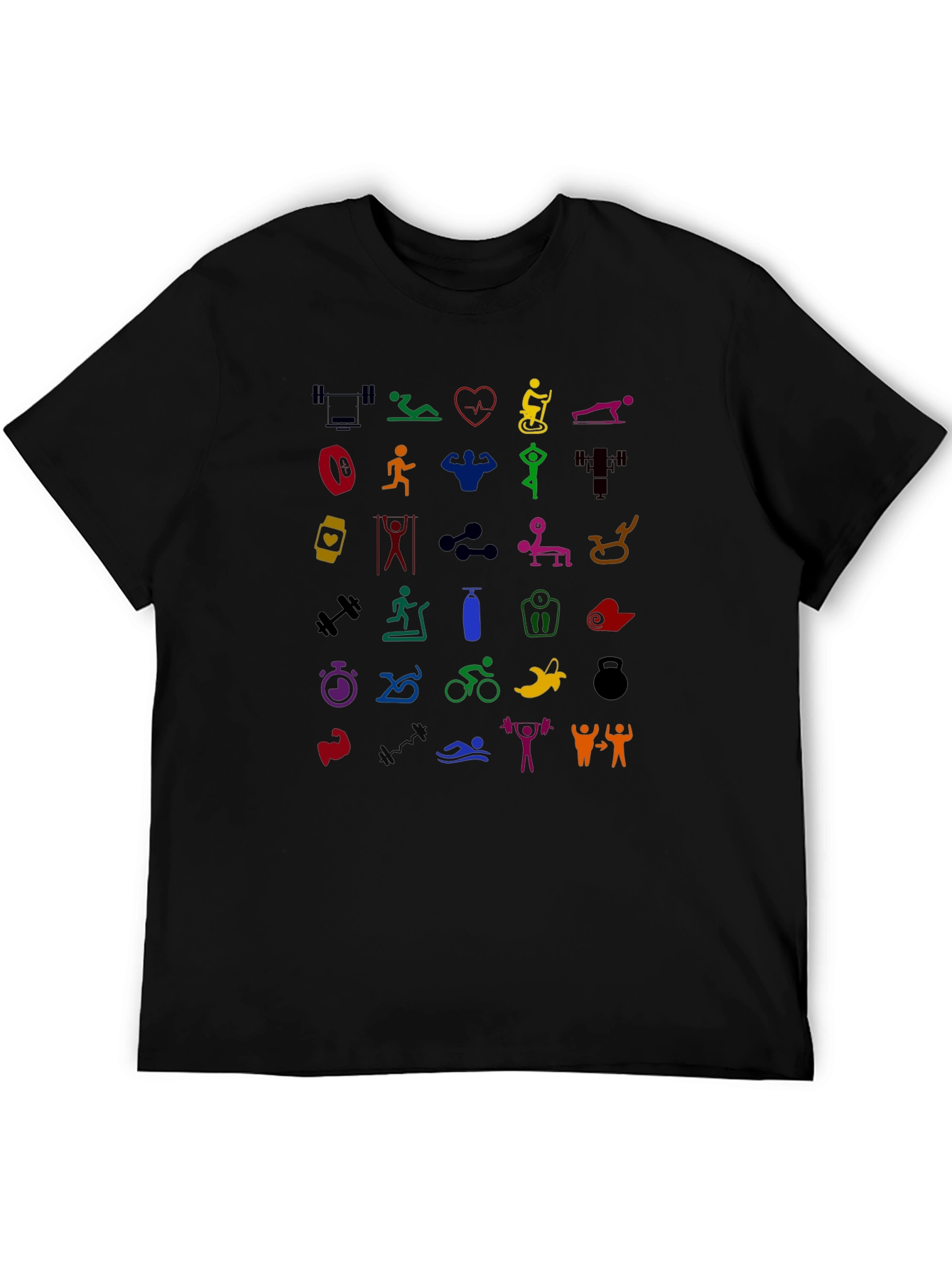 Black Colorful Fitness Icons T-Shirt view 5