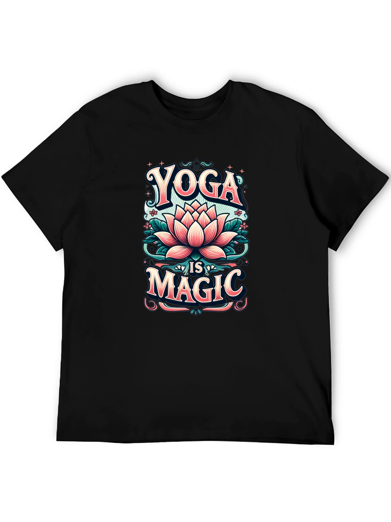 Black Yoga is Magic T-Shirt - Lotus Flower Design view 5