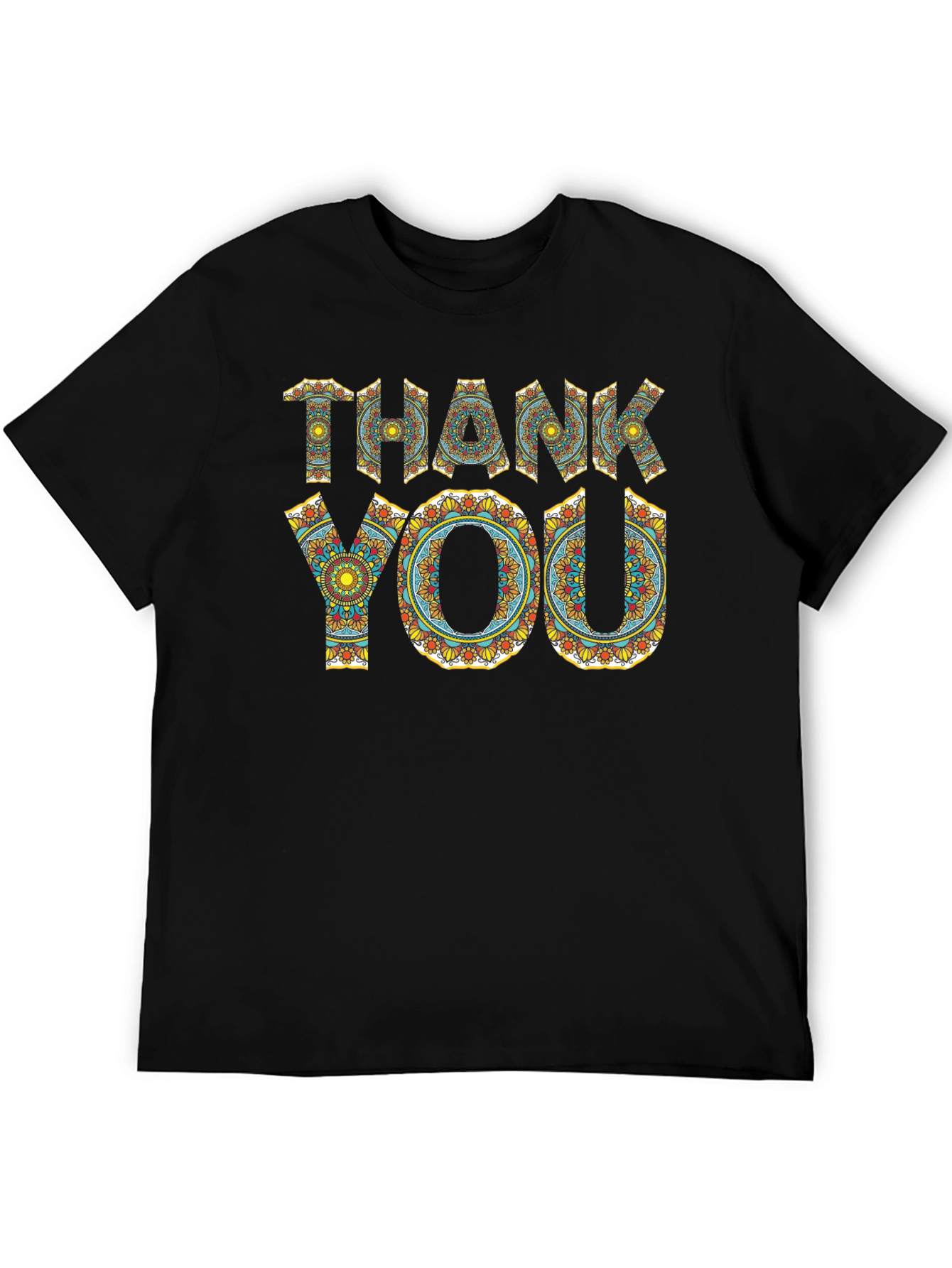 Black Thank You Graphic Tee - Mandala Pattern Shirt view 5