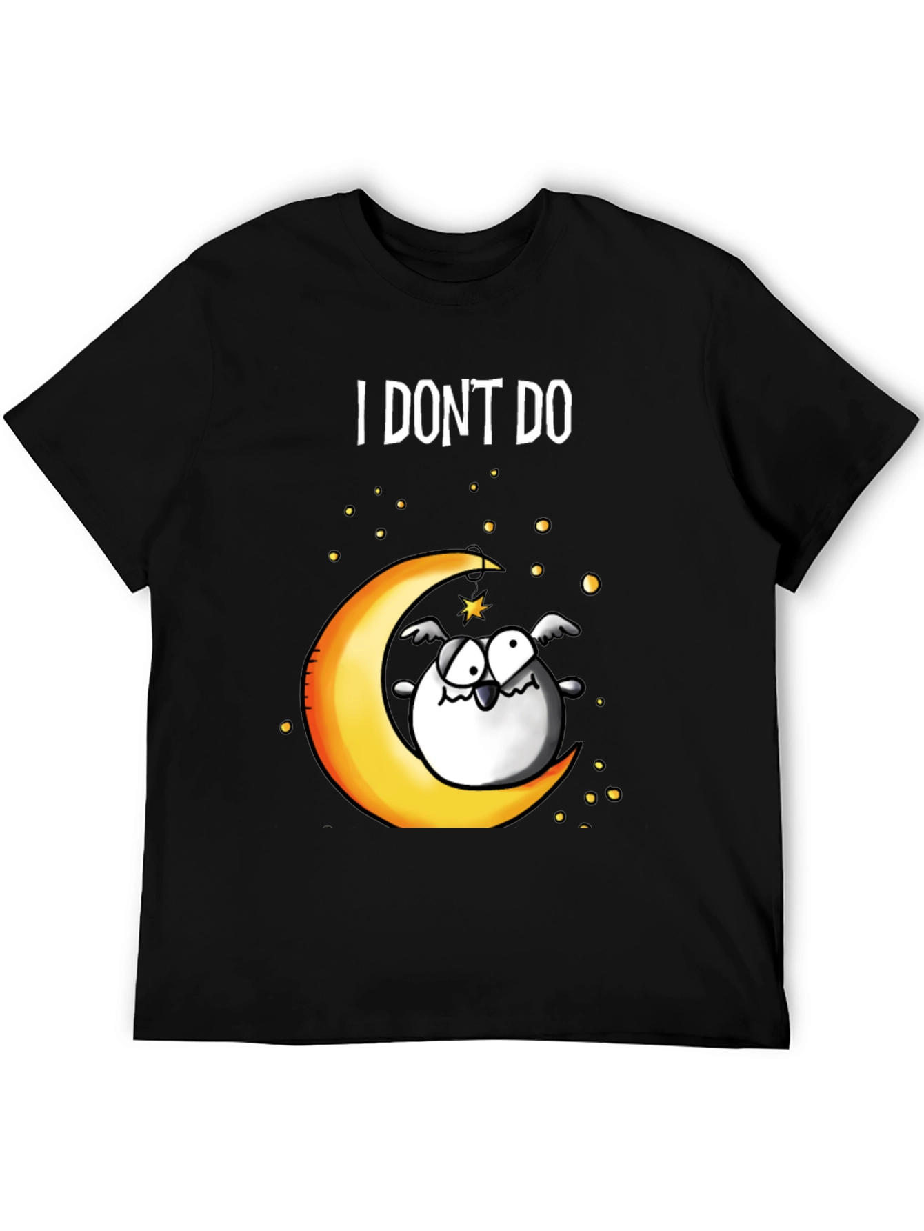Black Funny I DON'T DO Mornings Owl on Moon T-Shirt view 5
