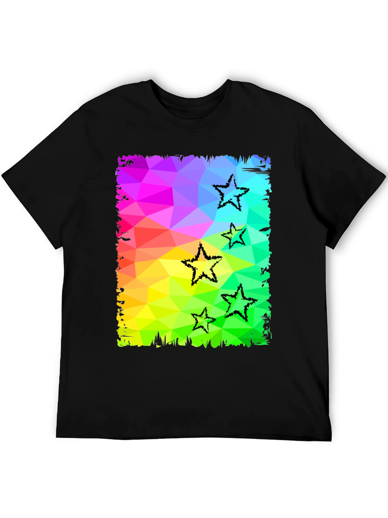 Black Geometric Star Print Black T-Shirt view 5