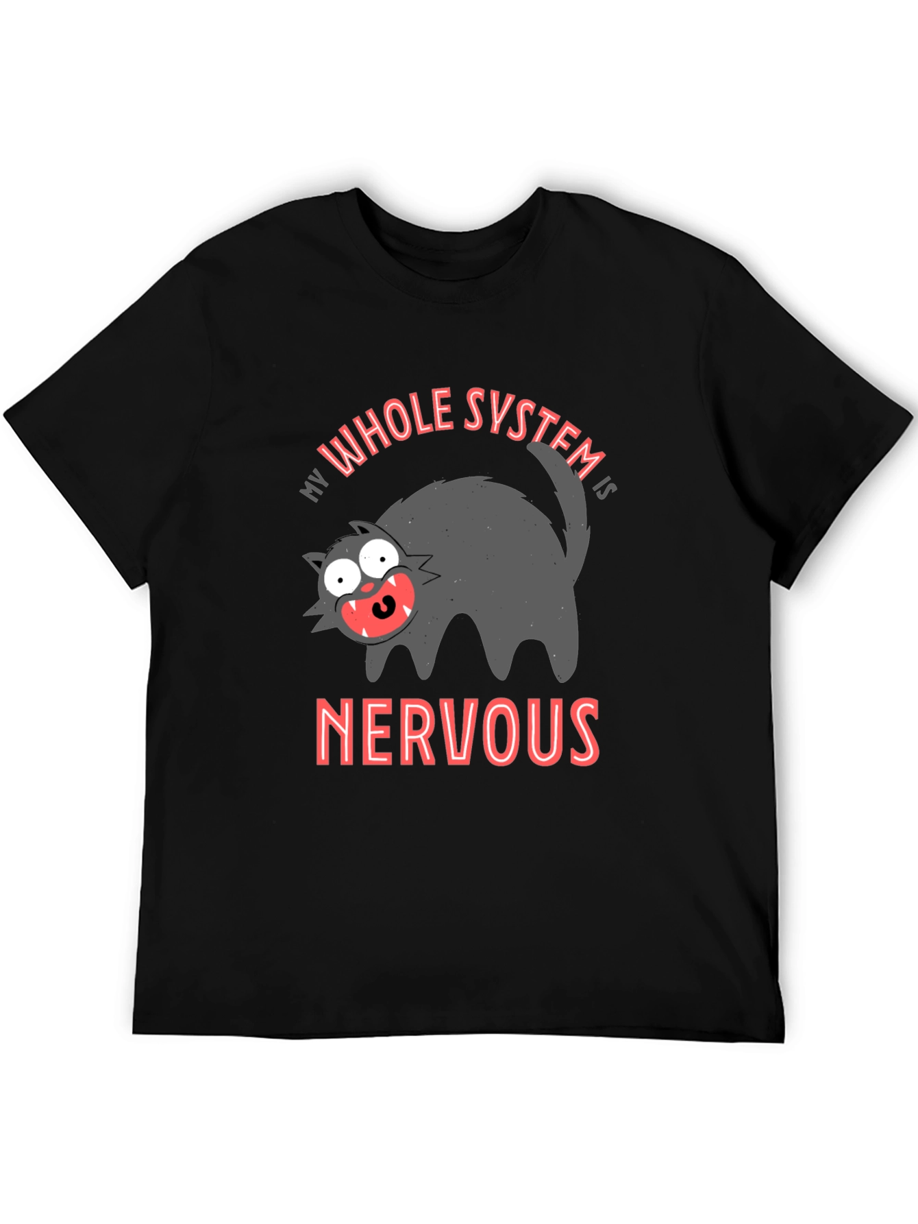 Black Nervous System Black T-Shirt - Funny Cat Graphic Tee view 5