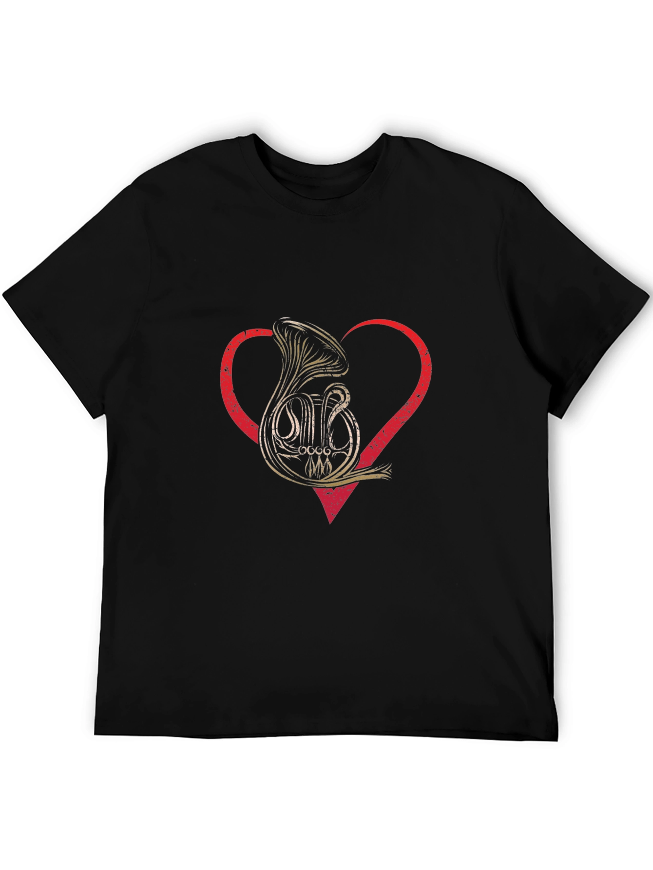 Black French Horn Heart T-Shirt Music Lover Tee view 5