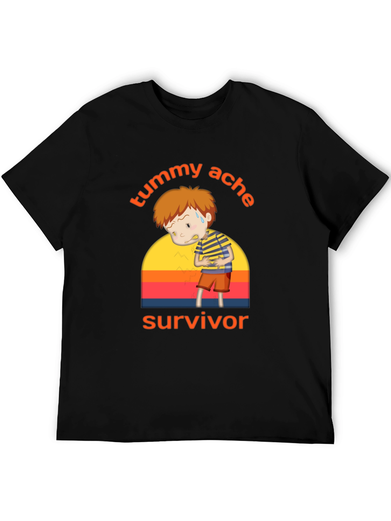 Black Tummy Ache Survivor T-Shirt - Funny Cartoon Design view 5