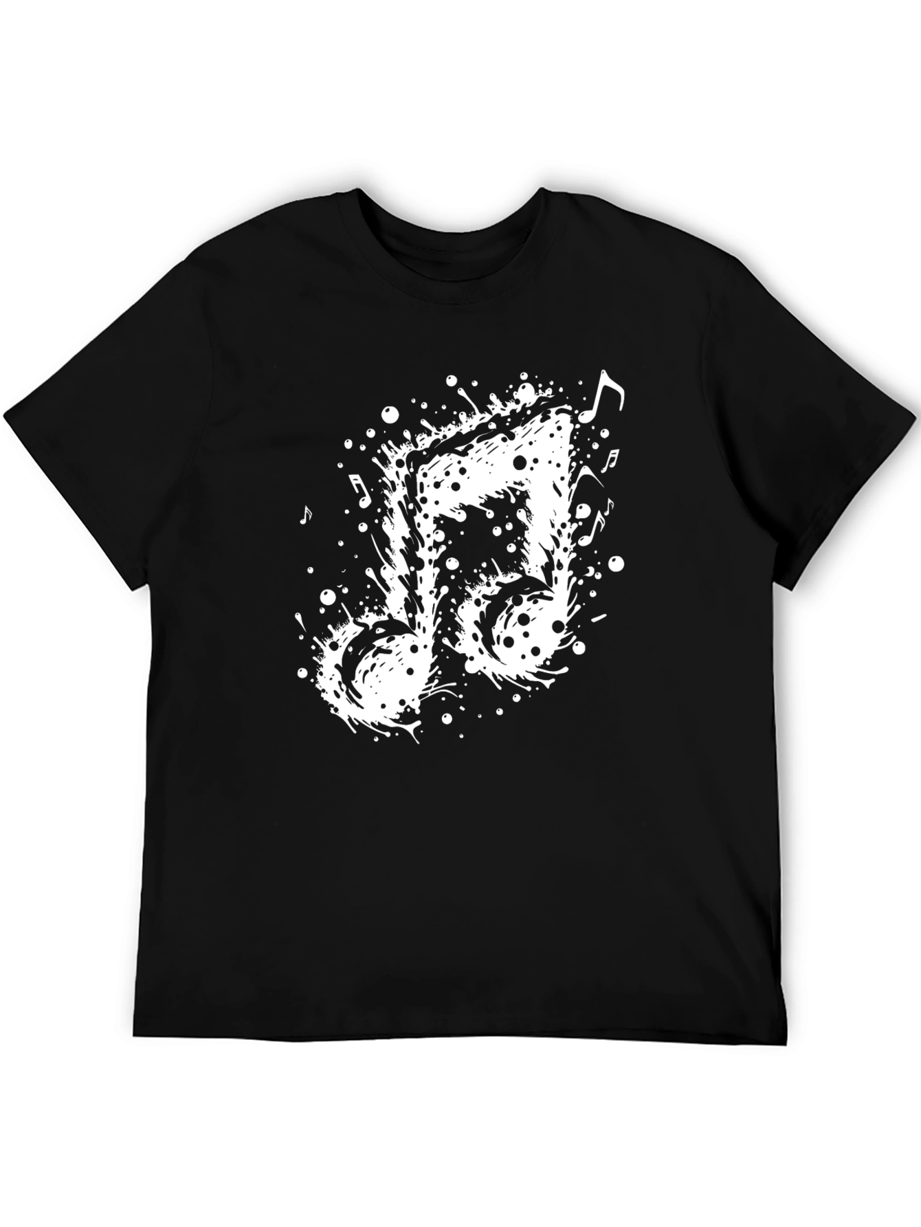 Black Musical Note Splatter Graphic Tee - Black Cotton view 5