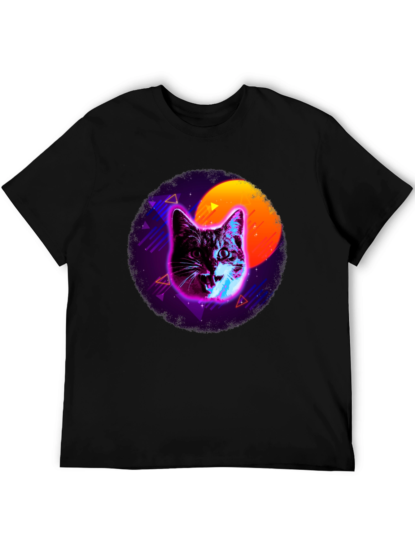 Black Retro Cat T-Shirt - Vaporwave Style view 5