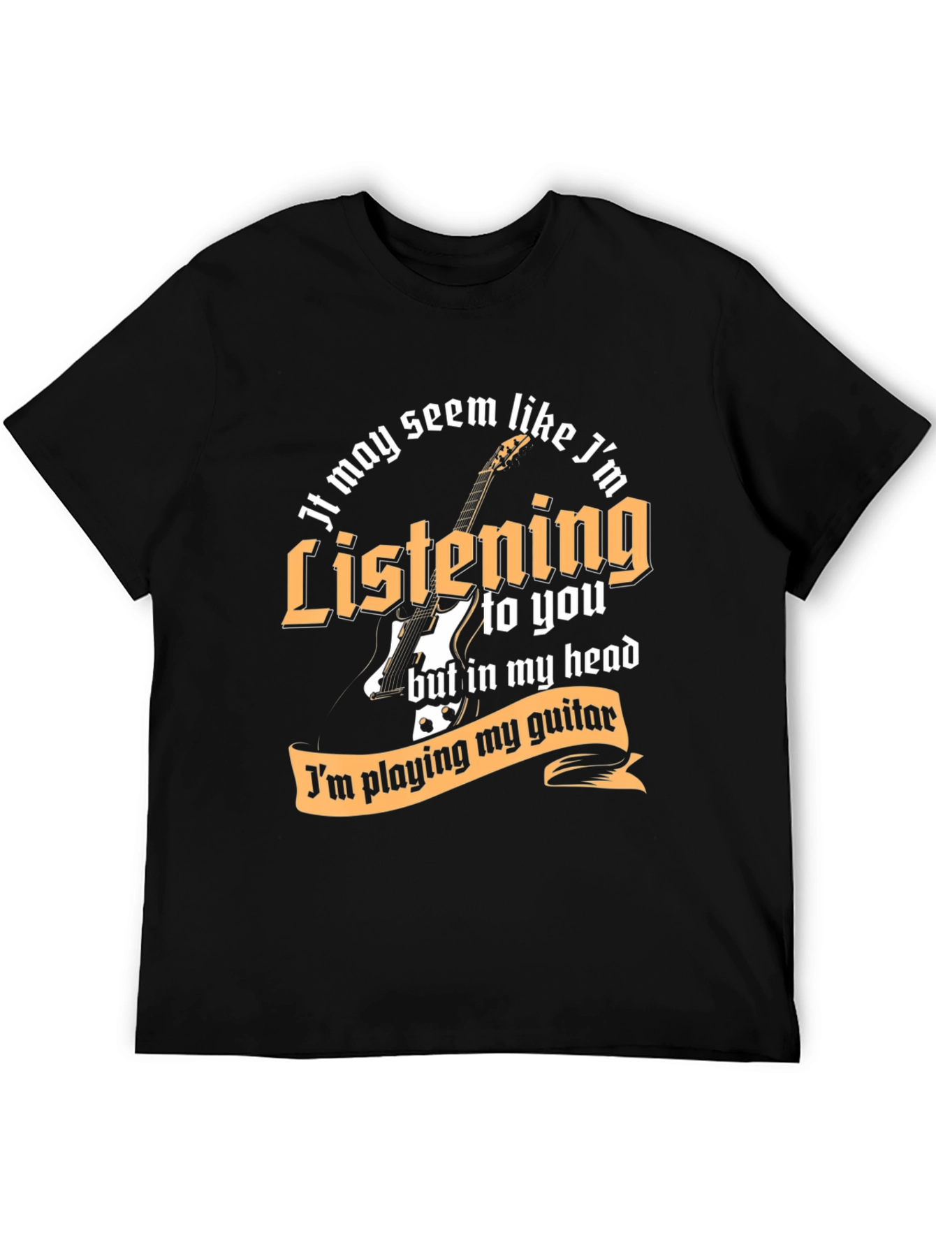 Black Guitar Player Listening Funny T-Shirt view 5