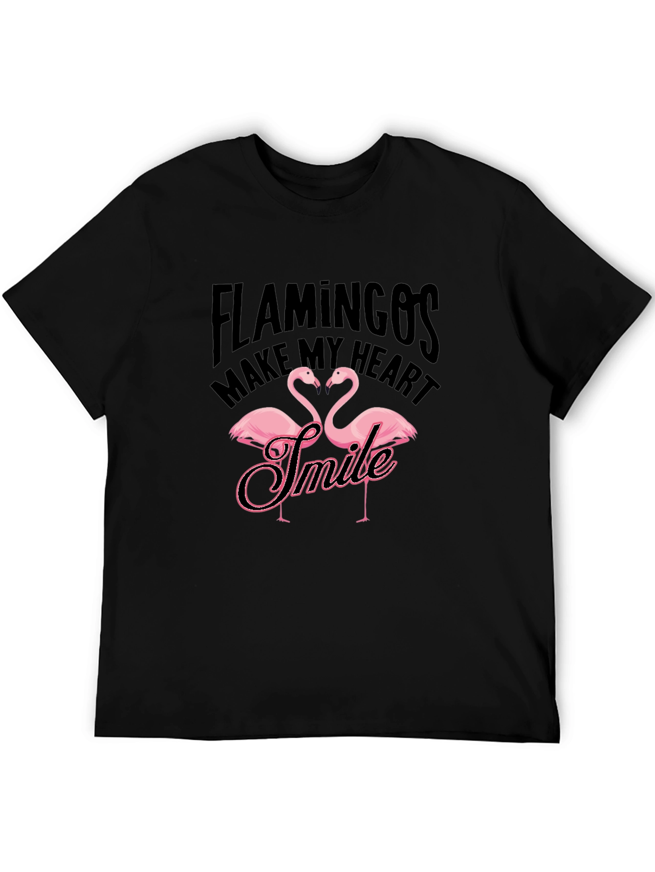 Black Flamingos Make My Heart Smile Black T-Shirt view 5
