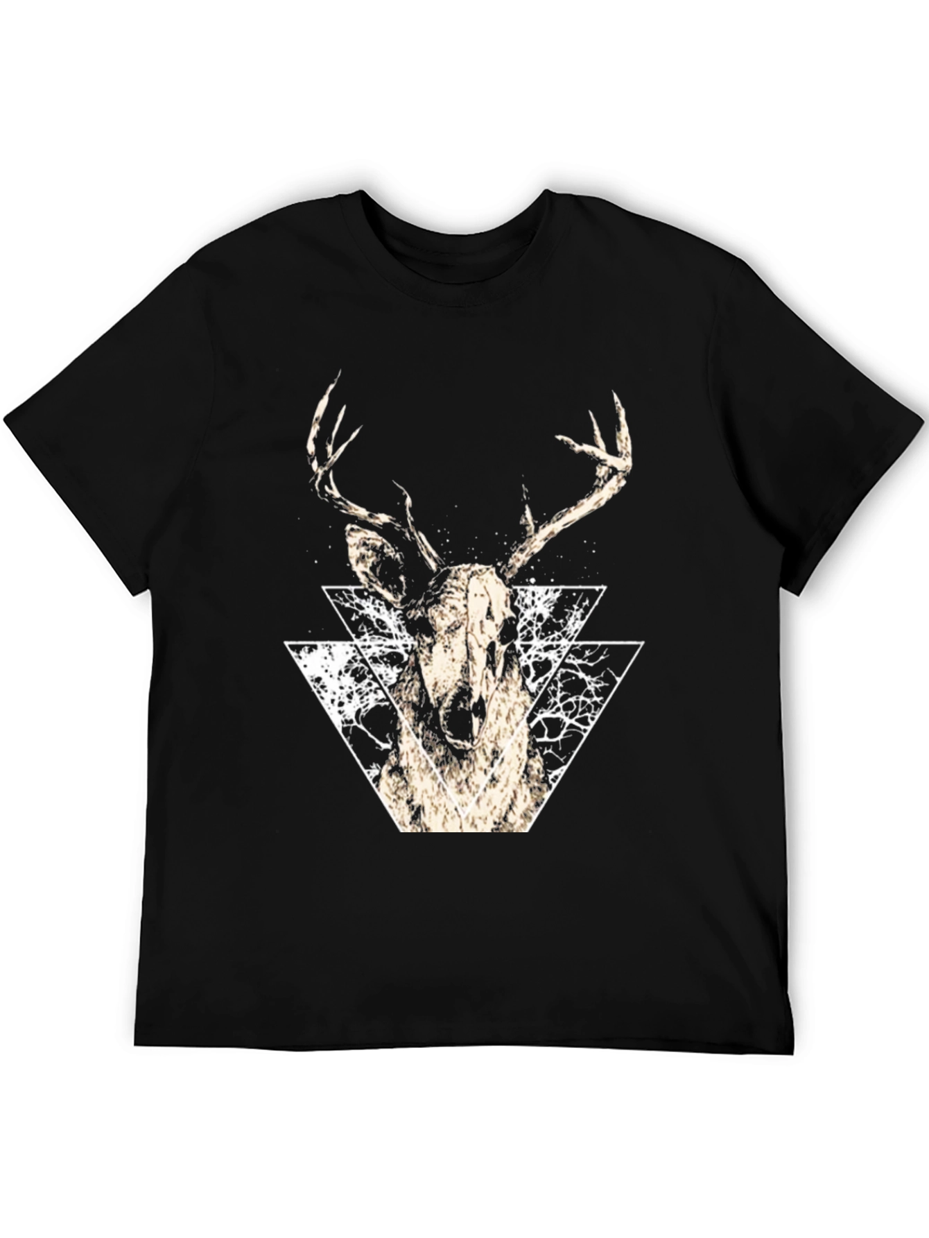 Black Geometric Deer Graphic Tee - Modern Black T-Shirt view 5