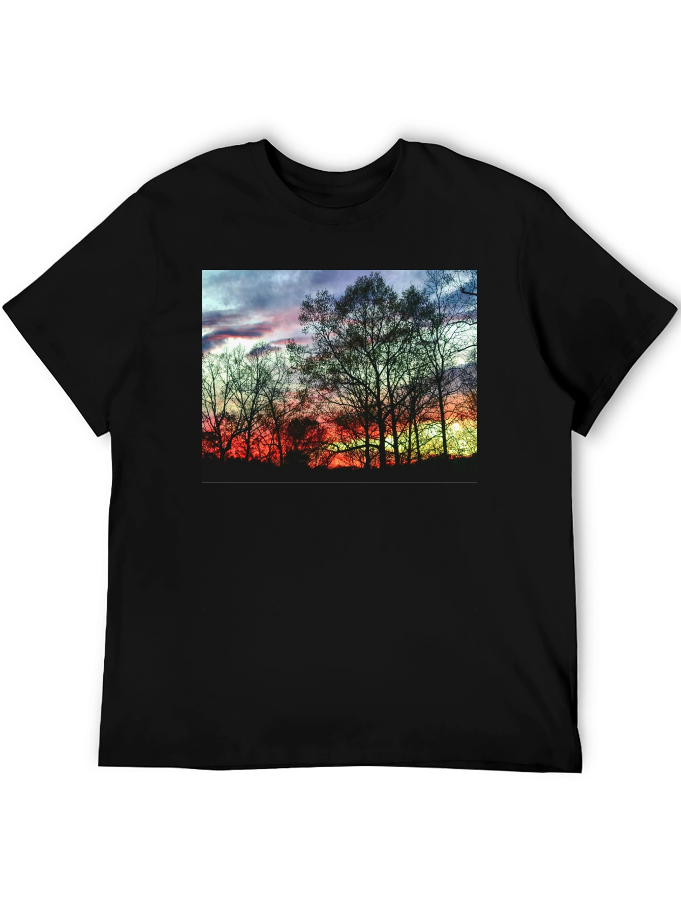 Black Sunset Trees Graphic Black T-Shirt view 5