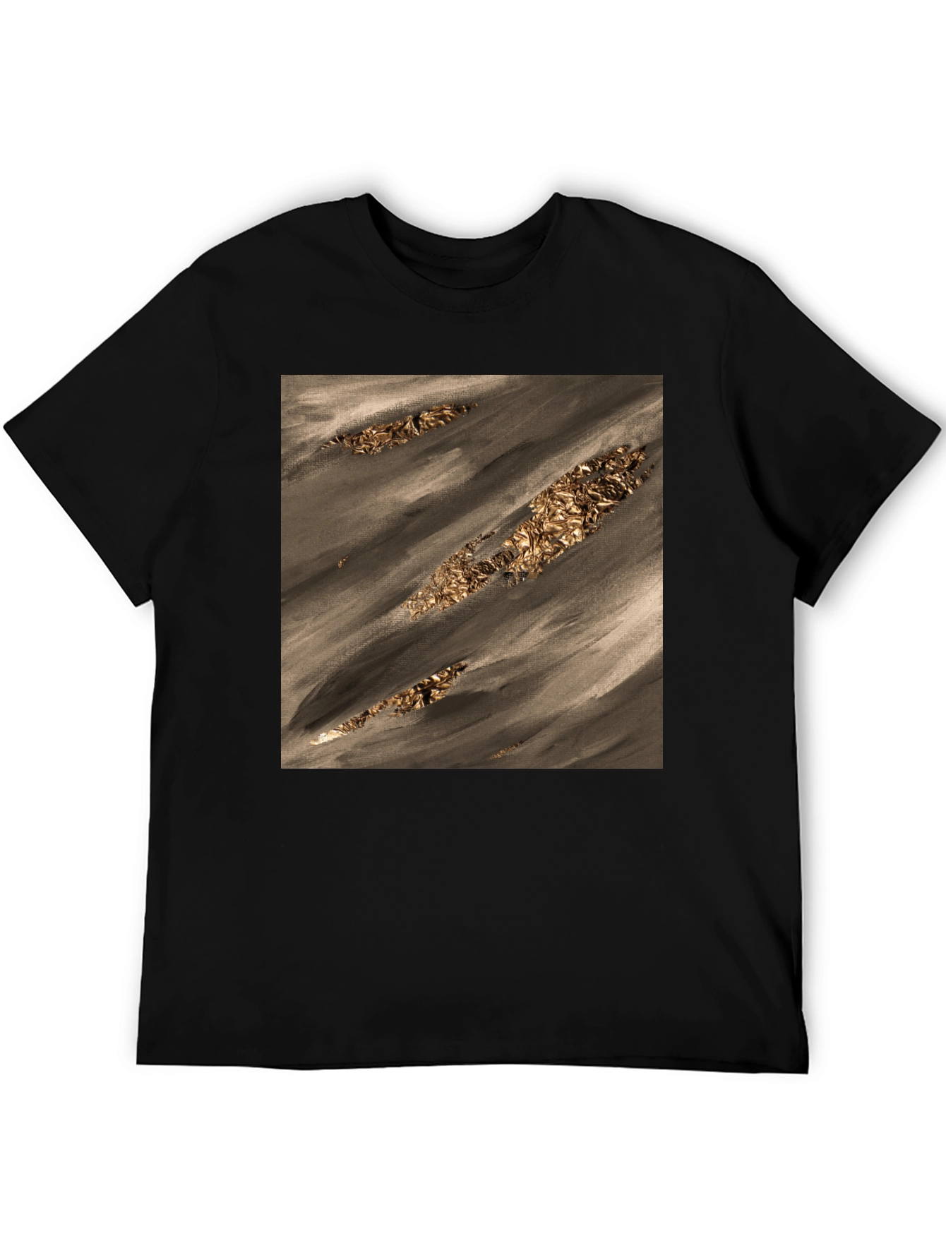 Black Abstract Gold Foil Art Black T-Shirt view 5