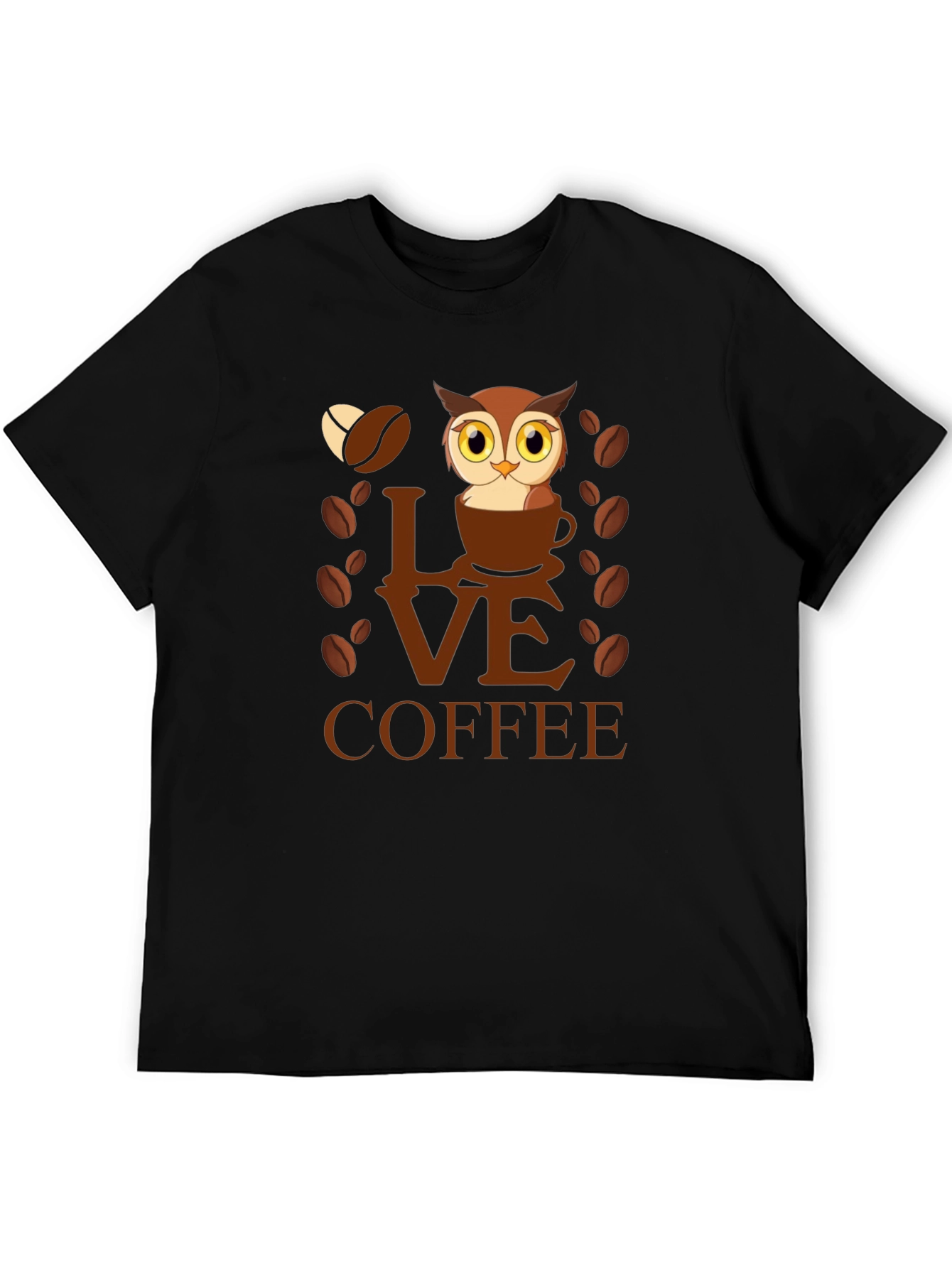 Black Owl Love Coffee Graphic T-Shirt view 5