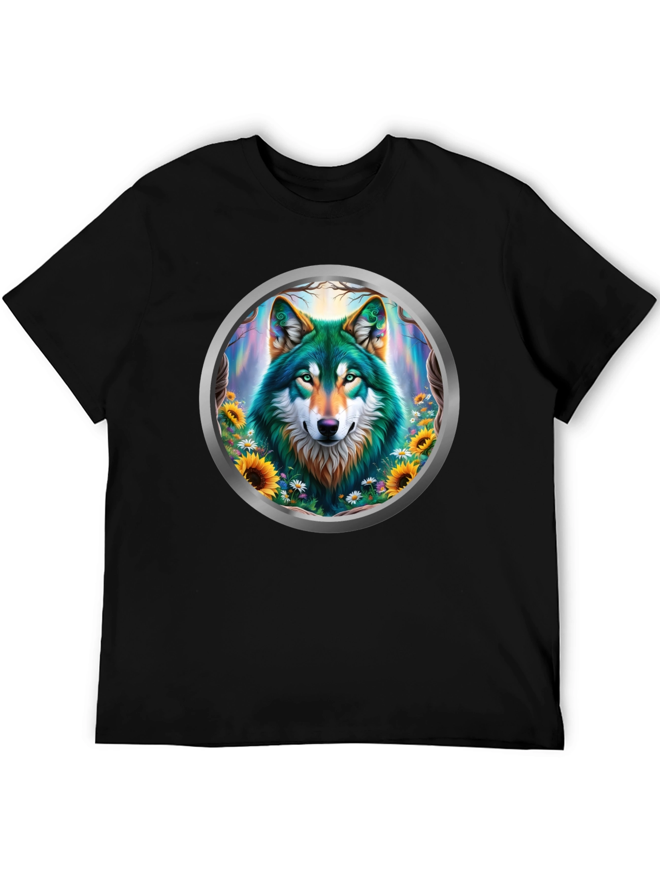 Black Wolf Circle Graphic T-Shirt - Nature Art view 5