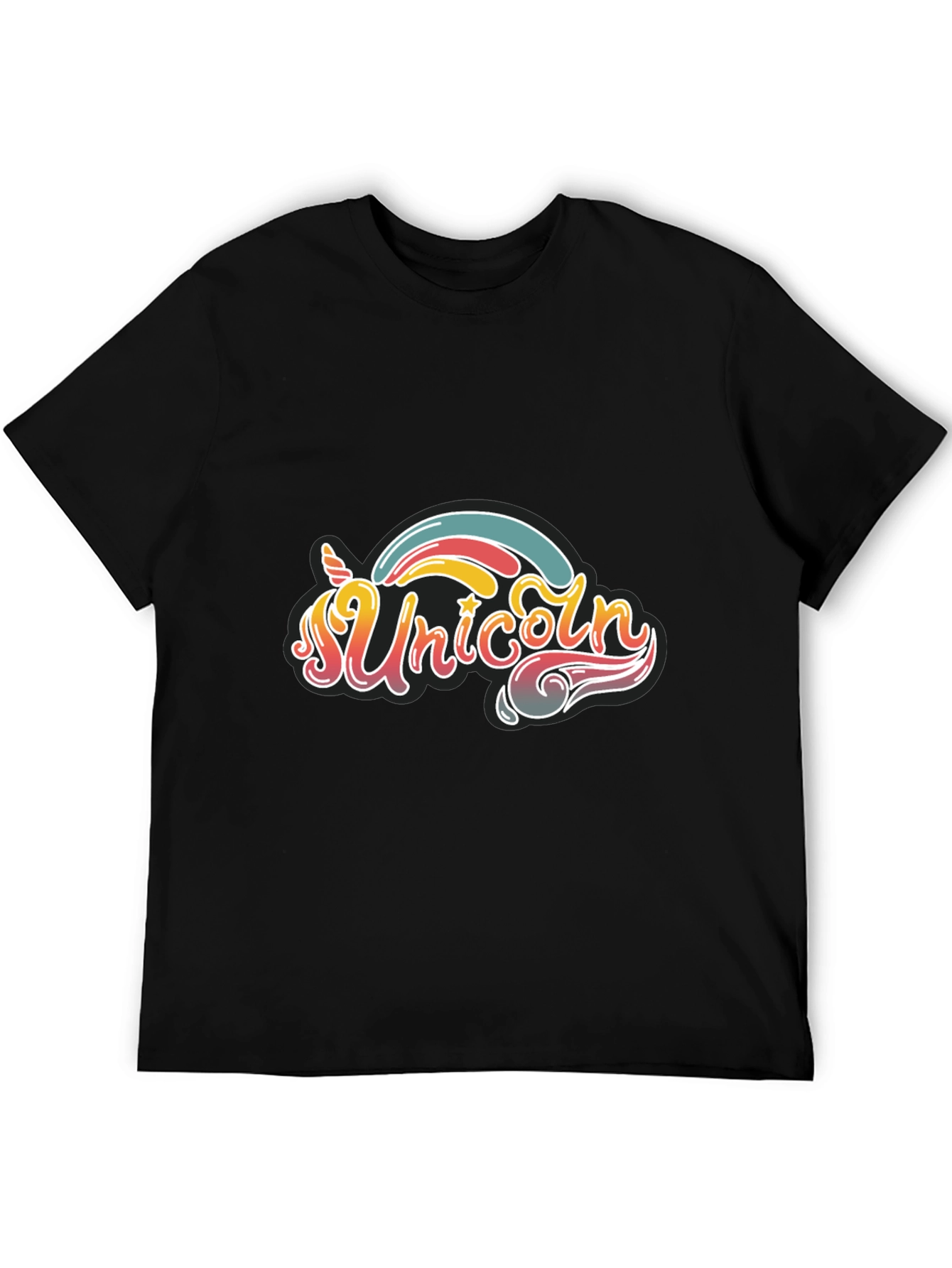 Black Unicorn Rainbow Graphic Tee - Black Cotton T-Shirt view 5
